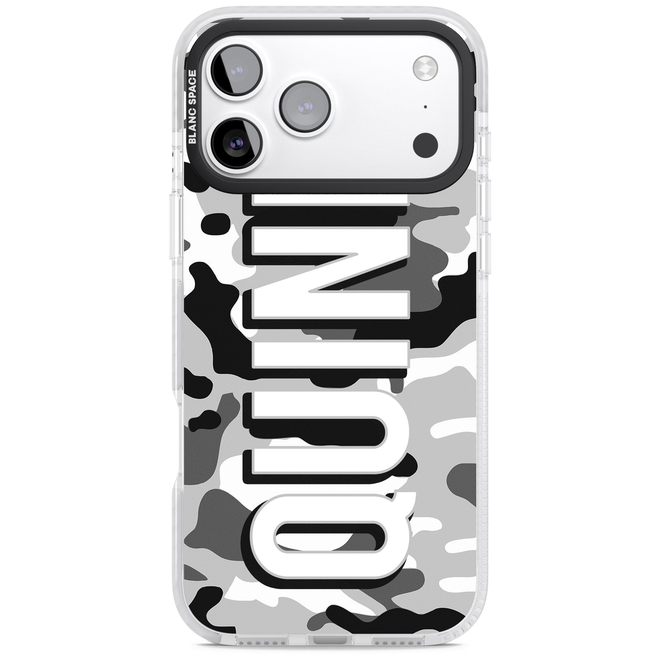 Personalised Greyscale Camo iPhone 17 Pro Impact Clear Phone Case