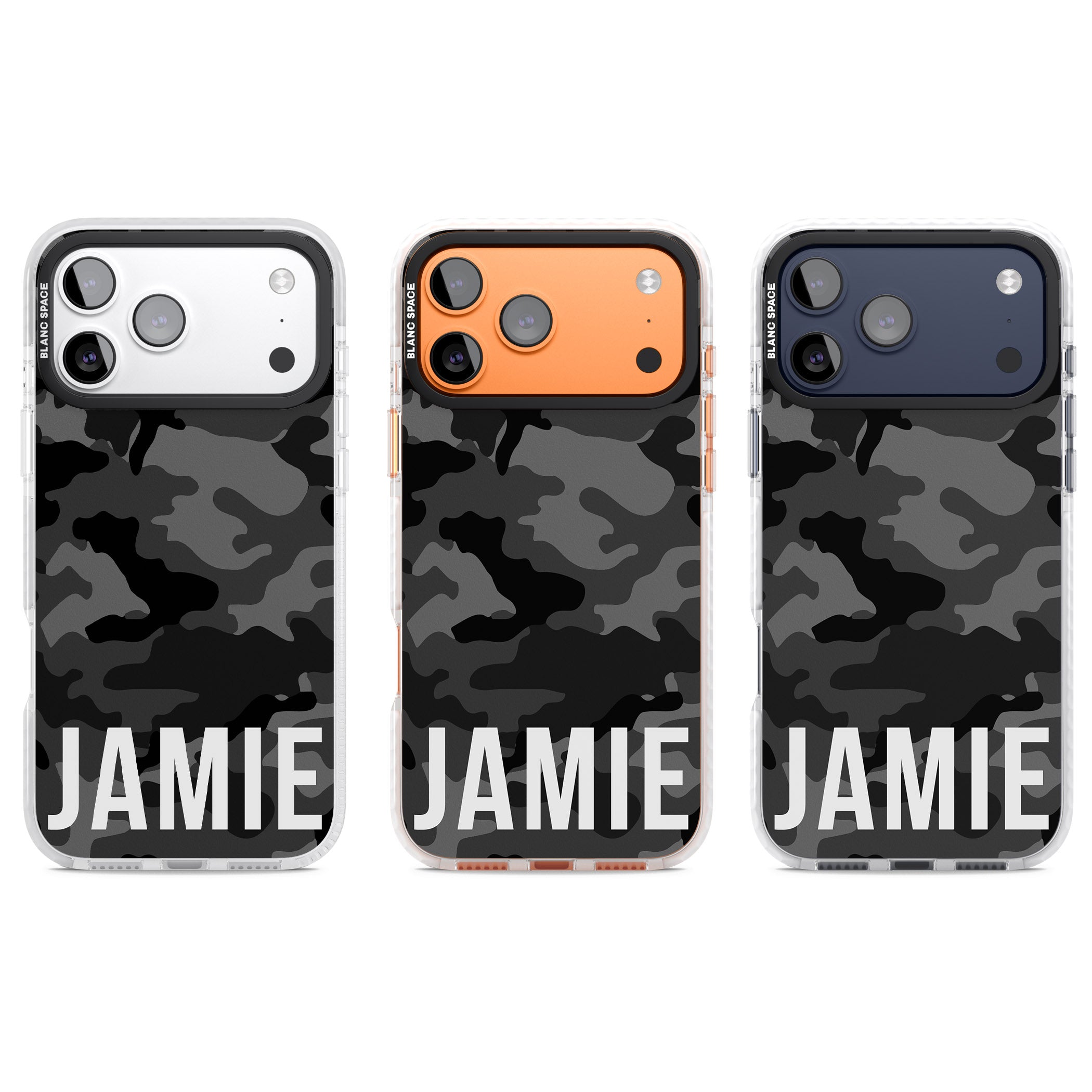 Personalised Black Camo Name Horizontal iPhone 17 Pro Impact Clear Phone Case APT Impact Protection