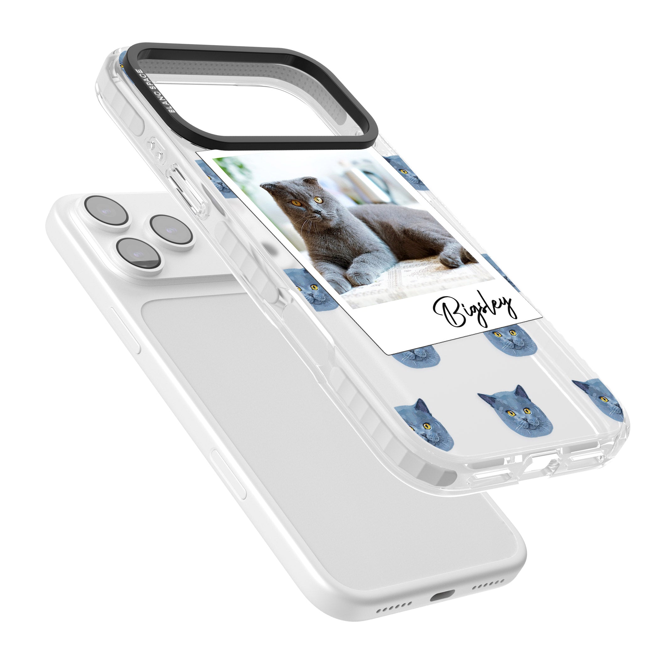 Personalised English Blue Cat Photo iPhone 17 Pro Impact Clear Phone Case Colours