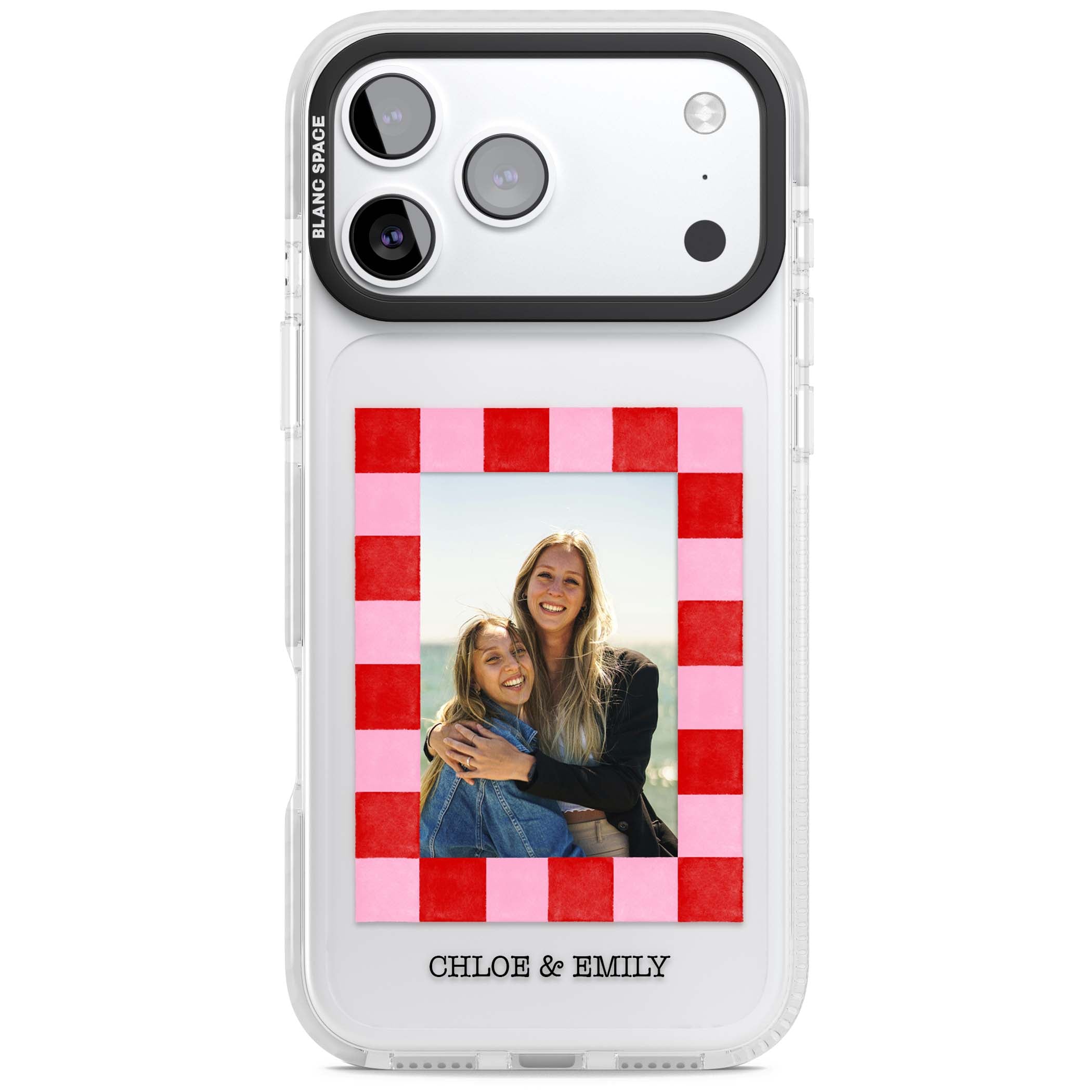 Bubblegum Check Photo for her iPhone case | Black Impact case for iPhone 17 Pro, iPhone 17 Pro Max