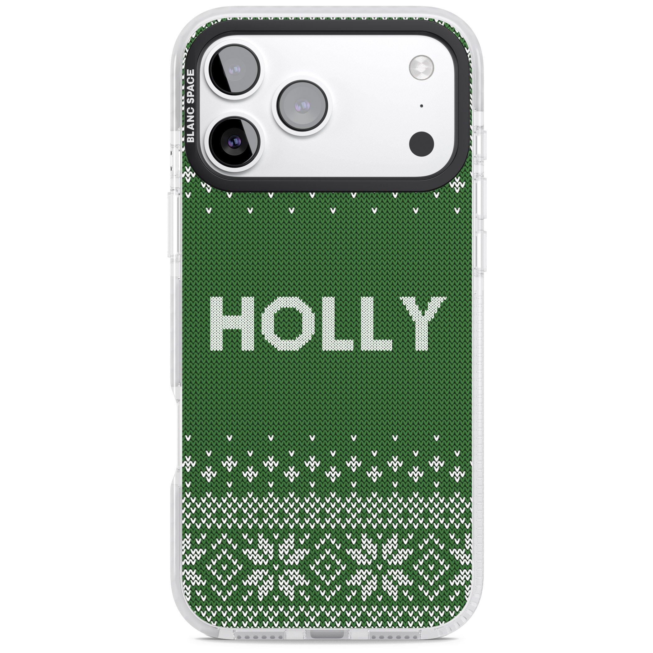 Personalised Green Christmas Knit iPhone 17 Pro Impact Clear Phone Case