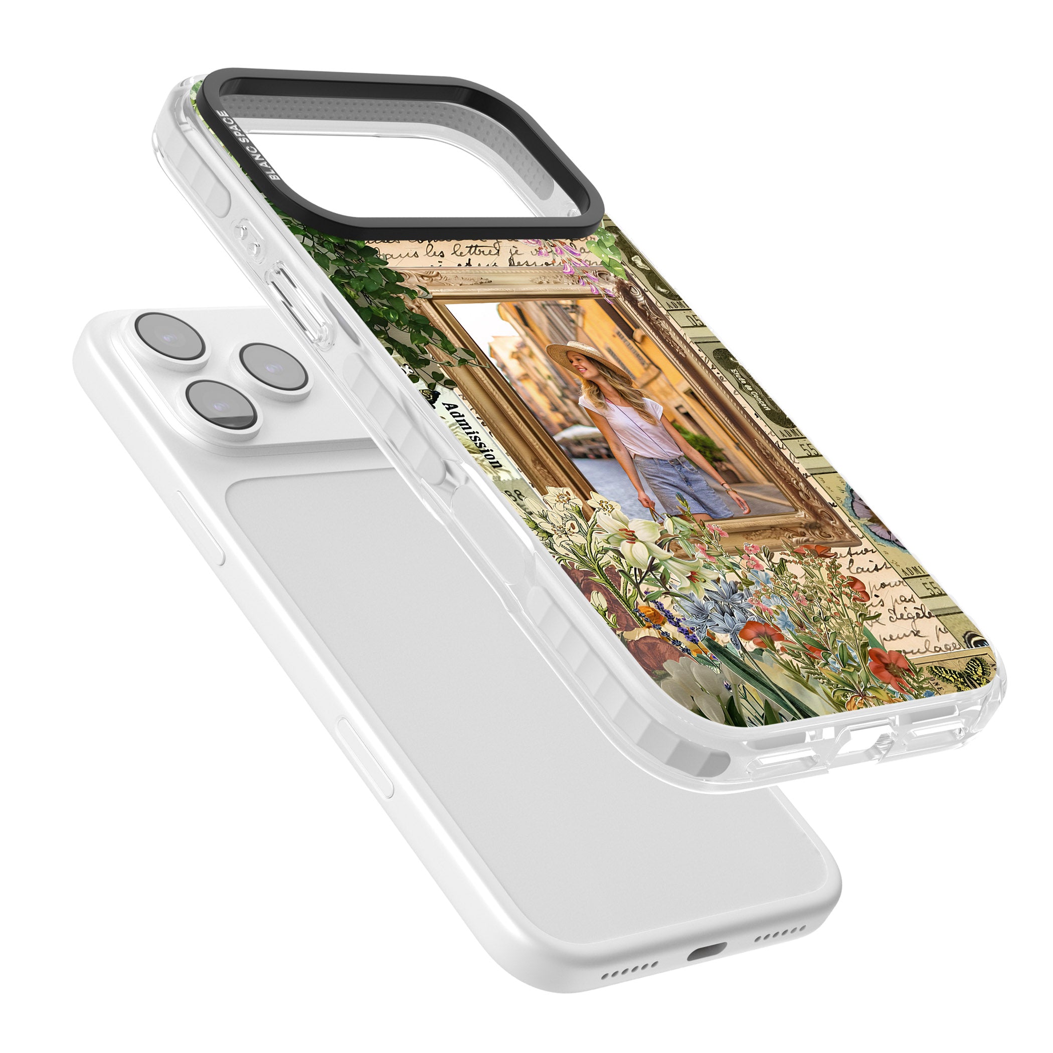 Personalised Tuscan Floral Collage Frame iPhone 17 Pro Impact Clear Phone Case Colours