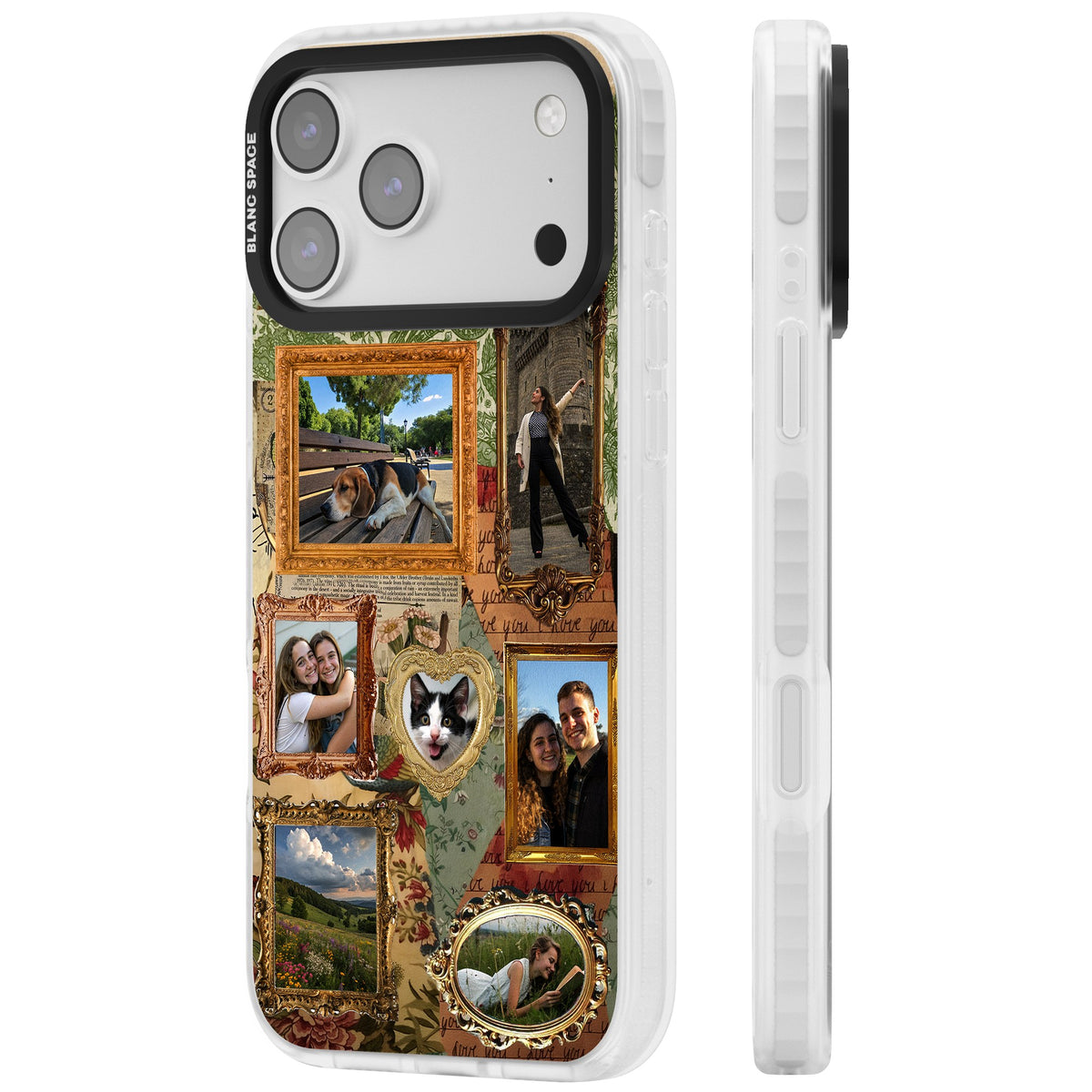 Personalised Vintage Frame Collage iPhone 17 Pro Max Impact Clear Phone Case side