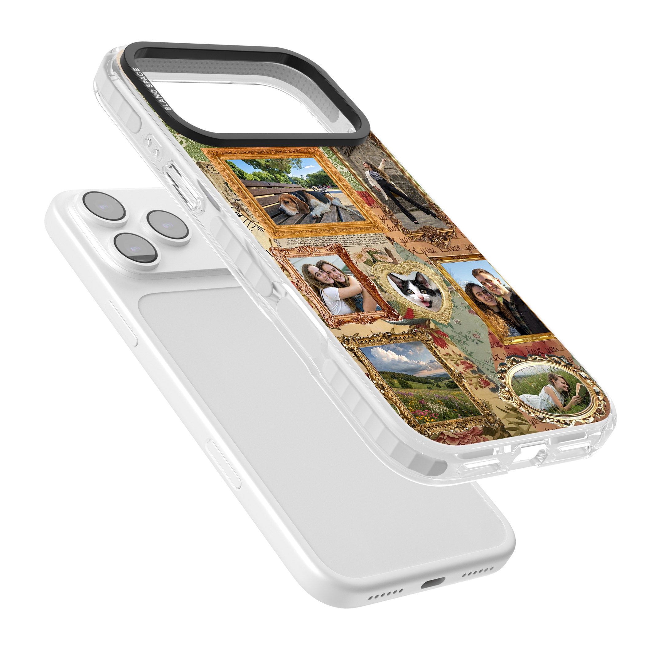 Personalised Vintage Frame Collage iPhone 17 Pro Impact Clear Phone Case Colours