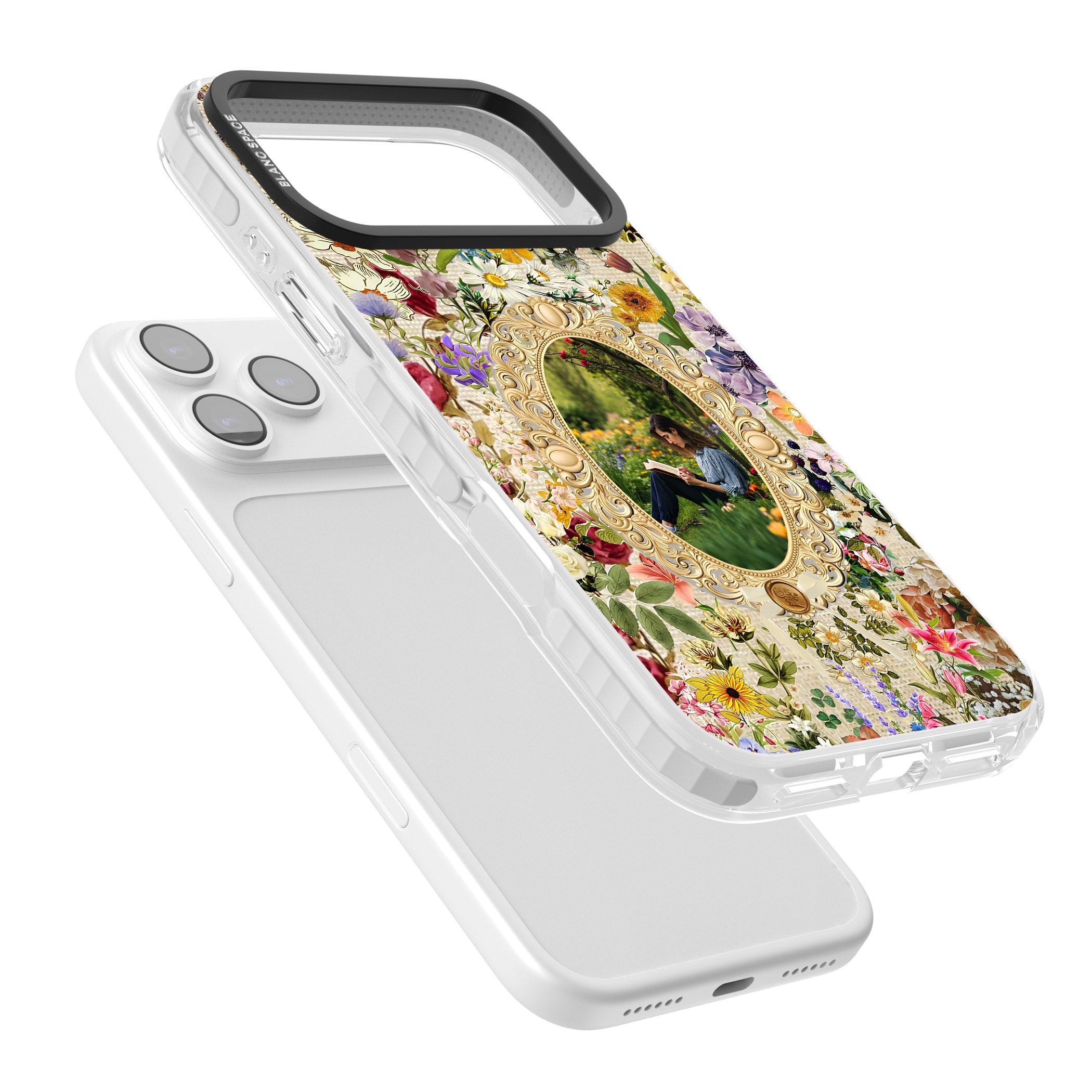 Personalised Vintage Wildflower Frame iPhone 17 Pro Impact Clear Phone Case Colours