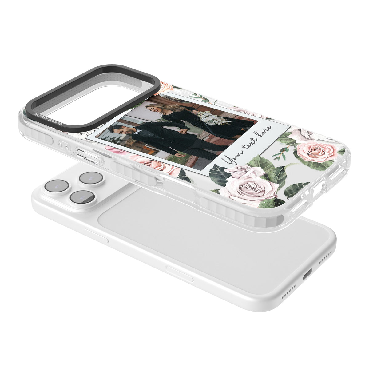 Personalised Floral Polaroid iPhone 17 Pro Max Impact Clear Phone Case angled