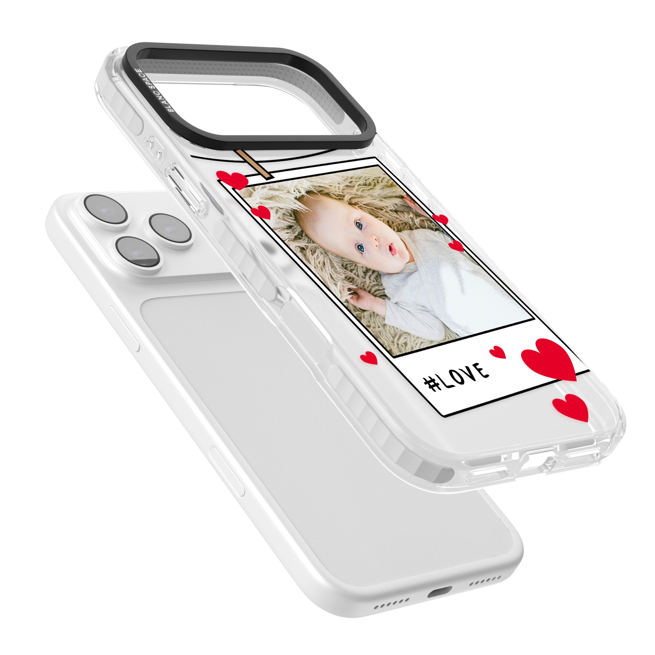 Personalised Paperclip & Hearts Instant Camera Photo iPhone 17 Pro Impact Clear Phone Case Colours