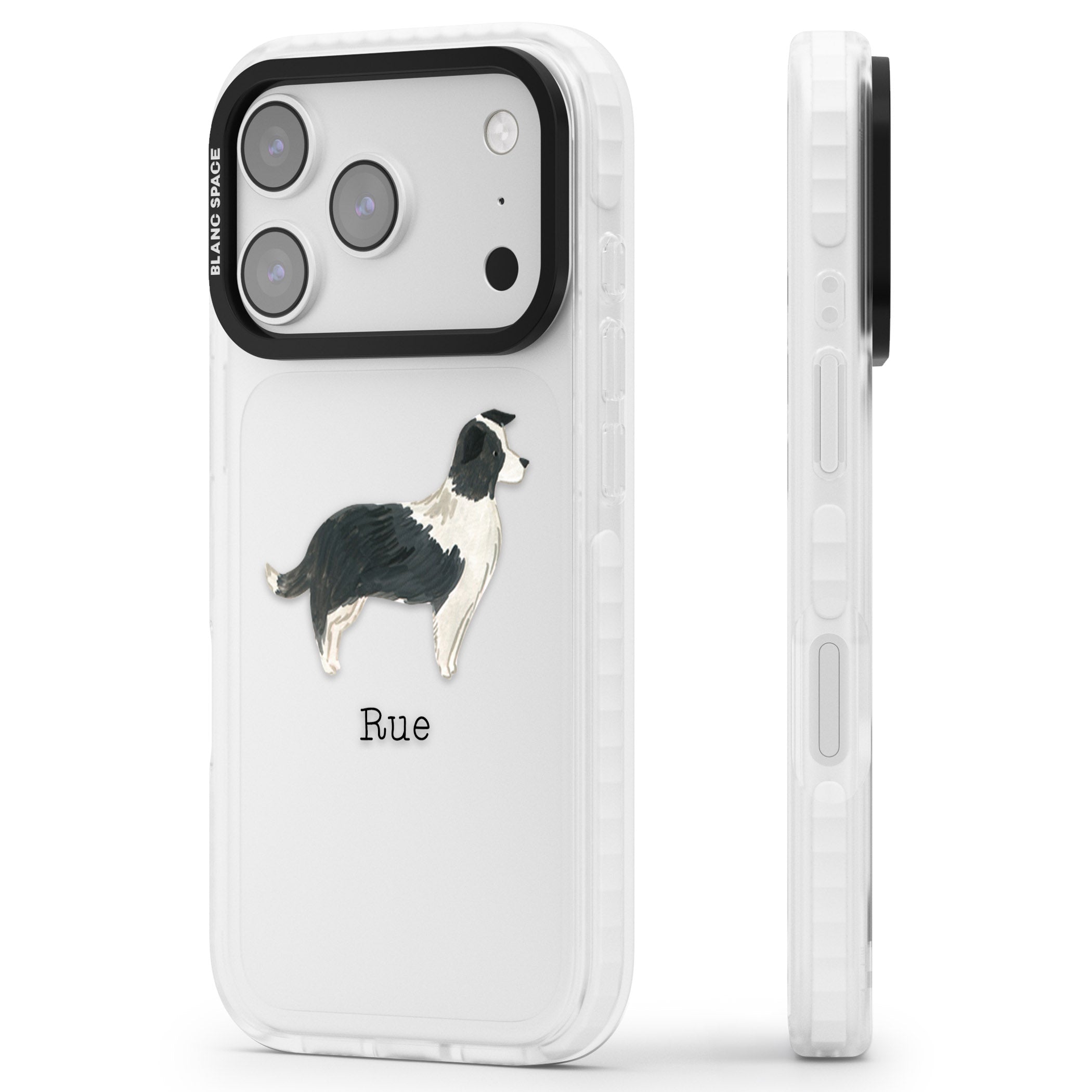 Personalised Border Collie iPhone 17 Pro Impact Clear Phone Case Side Profile