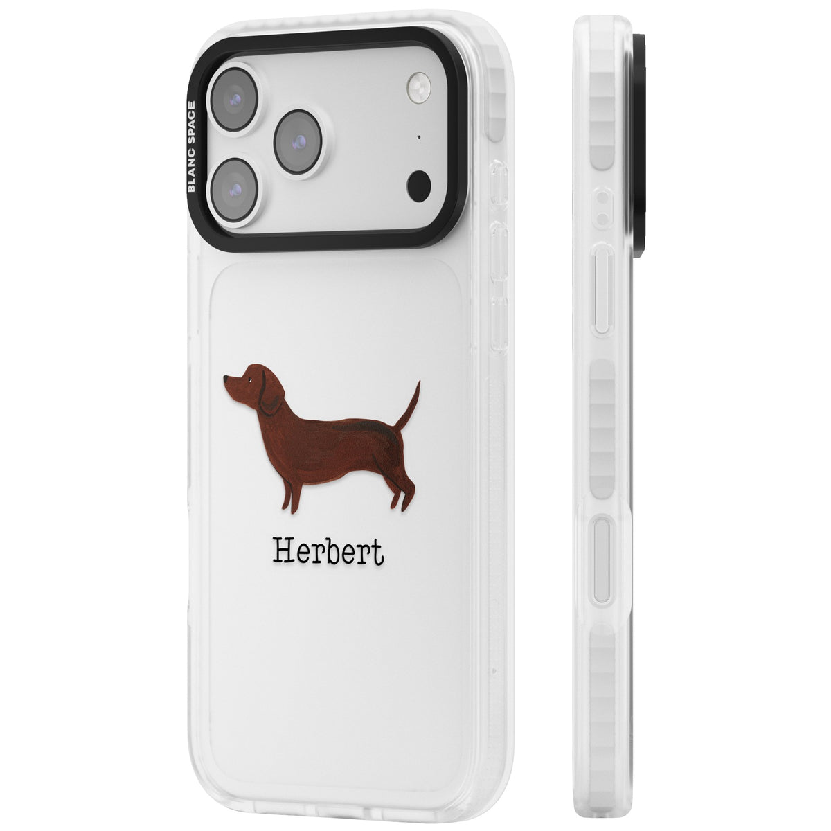 Personalised Sausage Dog iPhone 17 Pro Max Impact Clear Phone Case side