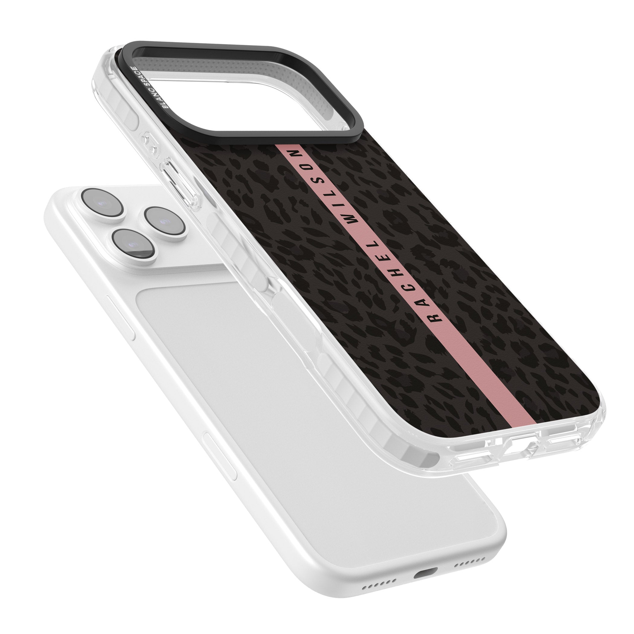 Personalised Pink Stripe Leopard iPhone 17 Pro Impact Clear Phone Case Colours