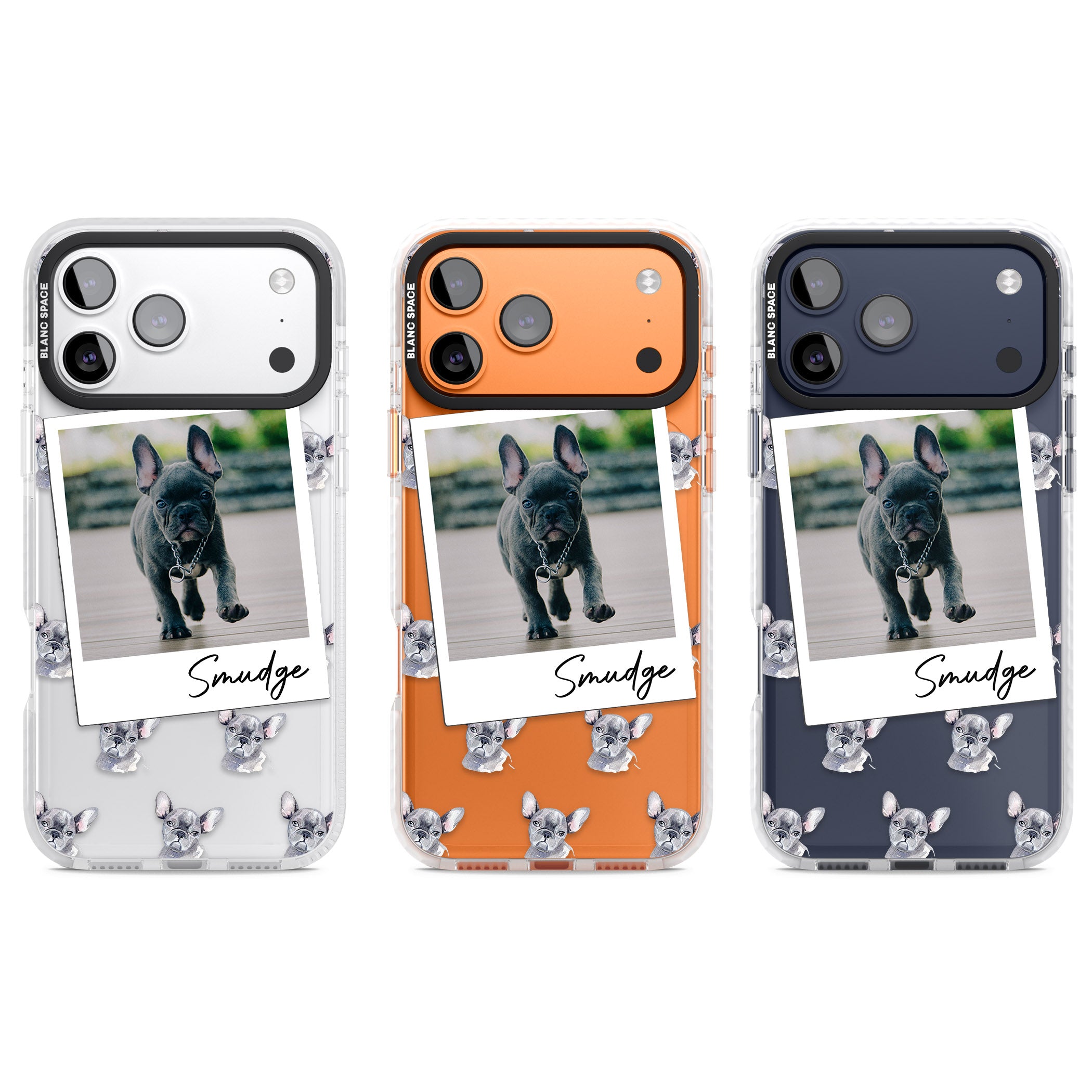 Personalised Grey French Bulldog Instant Camera Photo iPhone 17 Pro Impact Clear Phone Case APT Impact Protection