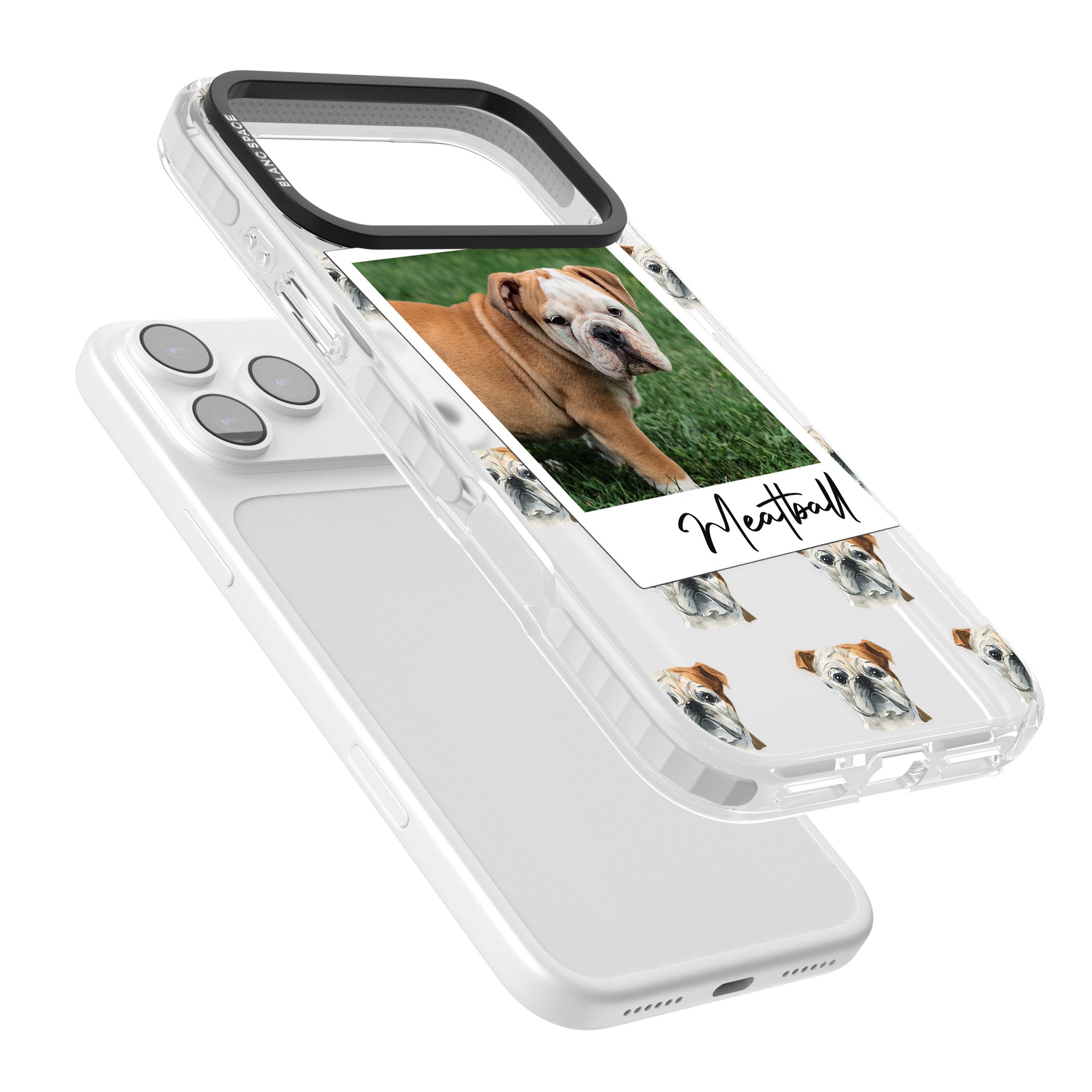 Personalised English Bulldog Instant Camera Photo iPhone 17 Pro Impact Clear Phone Case Colours