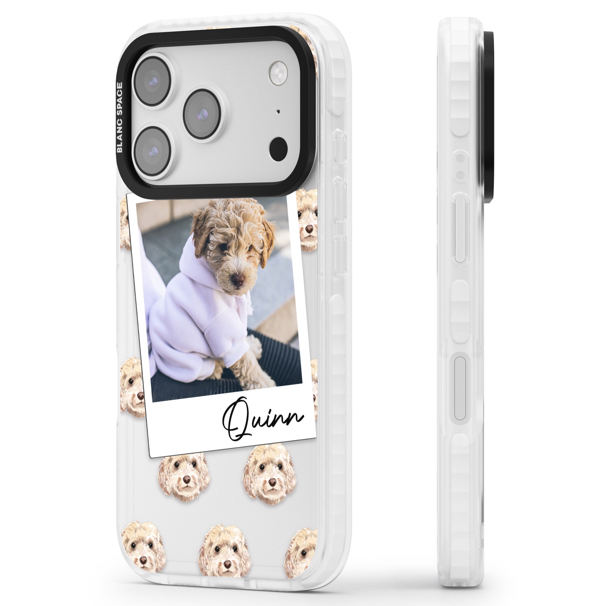 Personalised Cream Cockapoo Instant Camera Photo iPhone 17 Pro Impact Clear Phone Case Side Profile