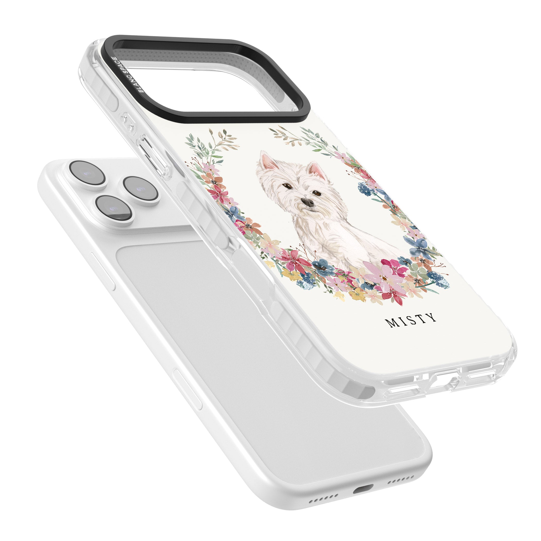 Personalised Westie Floral Portrait iPhone 17 Pro Impact Clear Phone Case Colours