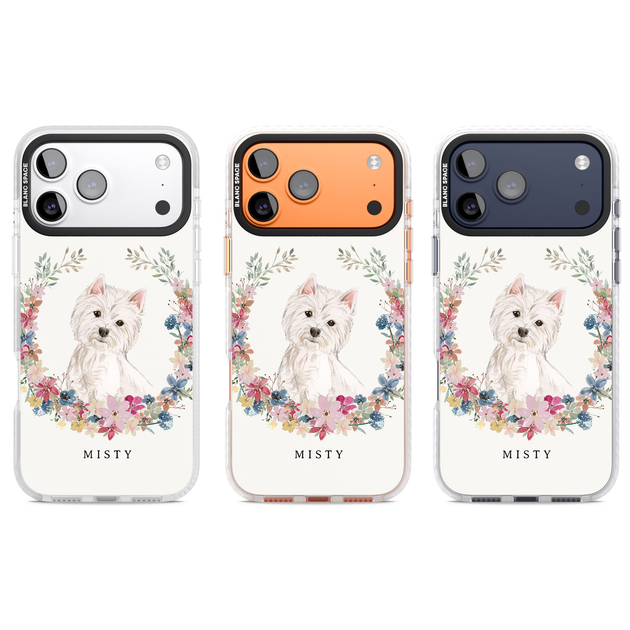 Personalised Westie Floral Portrait iPhone 17 Pro Impact Clear Phone Case APT Impact Protection