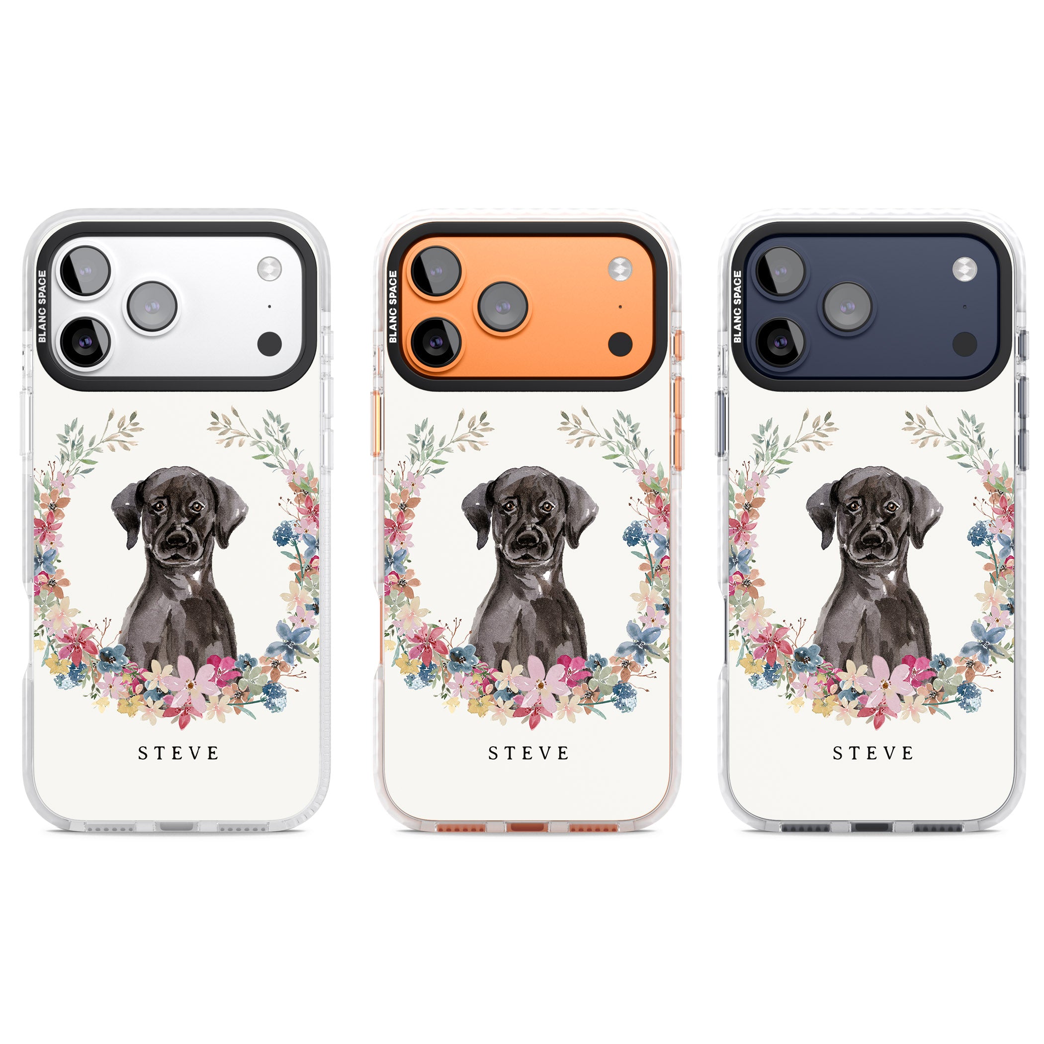 Personalised Black Labrador Floral Portrait iPhone 17 Pro Impact Clear Phone Case APT Impact Protection