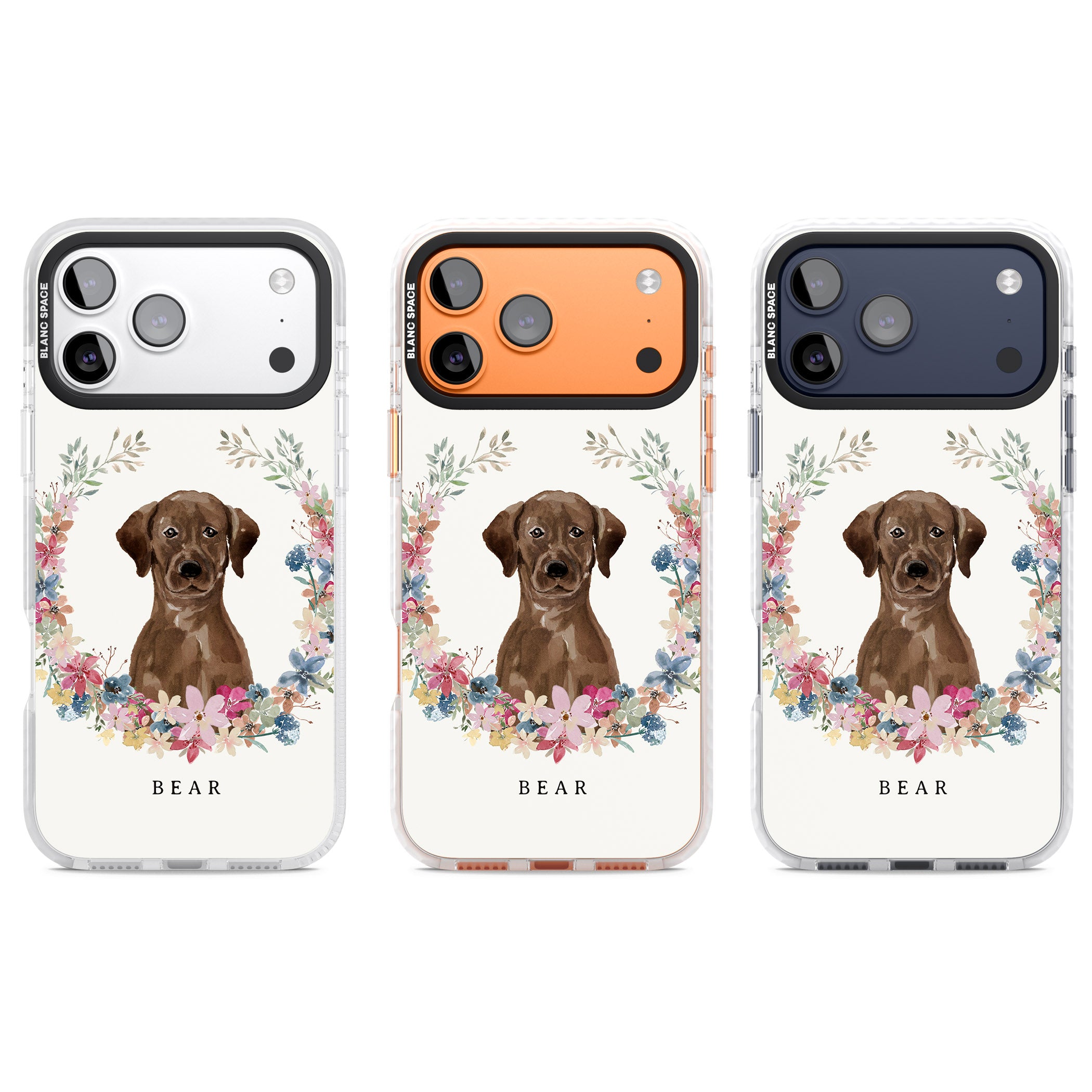 Personalised Chocolate Labrador Floral Portrait iPhone 17 Pro Impact Clear Phone Case APT Impact Protection