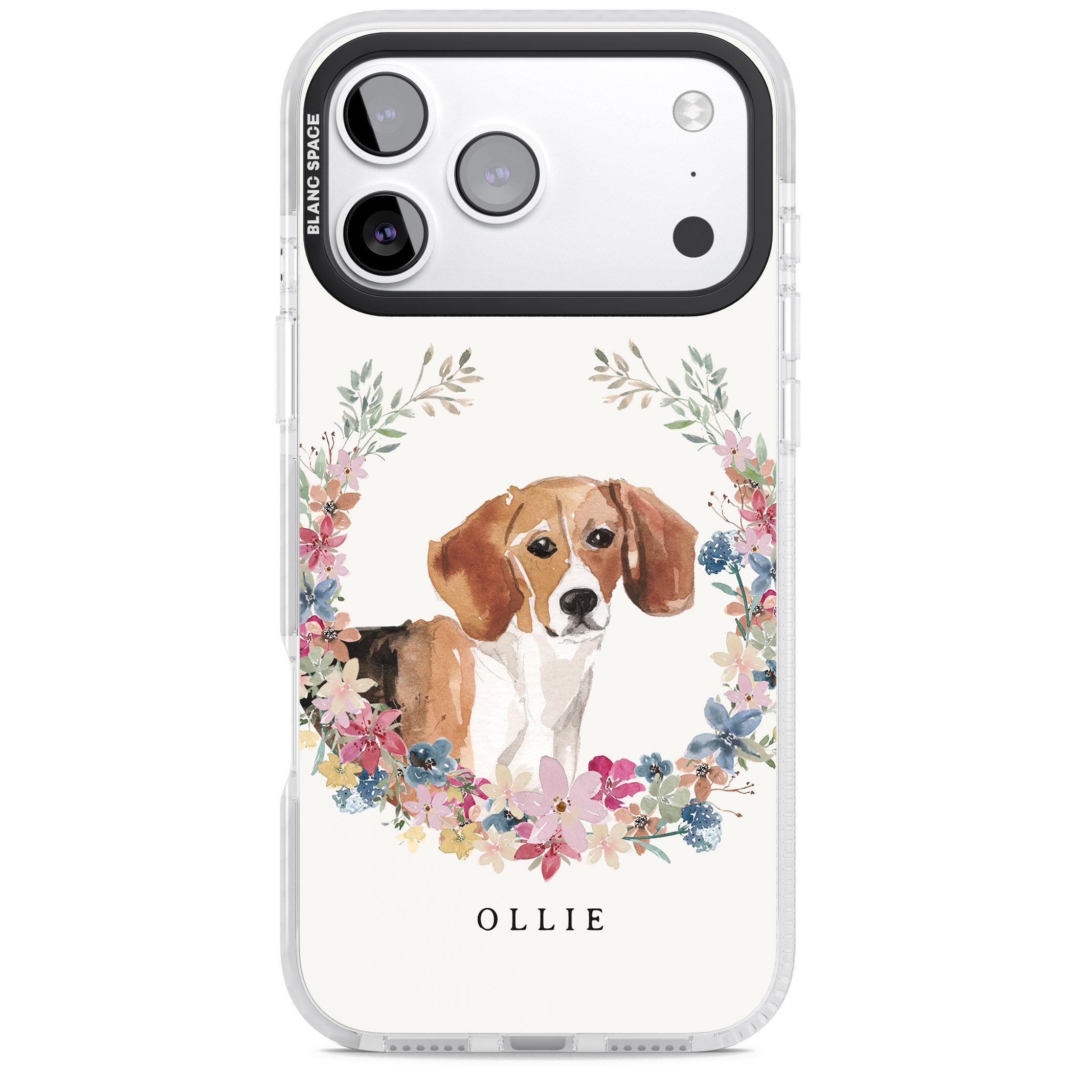 Personalised Beagle Floral Portrait iPhone 17 Pro Impact Clear Phone Case
