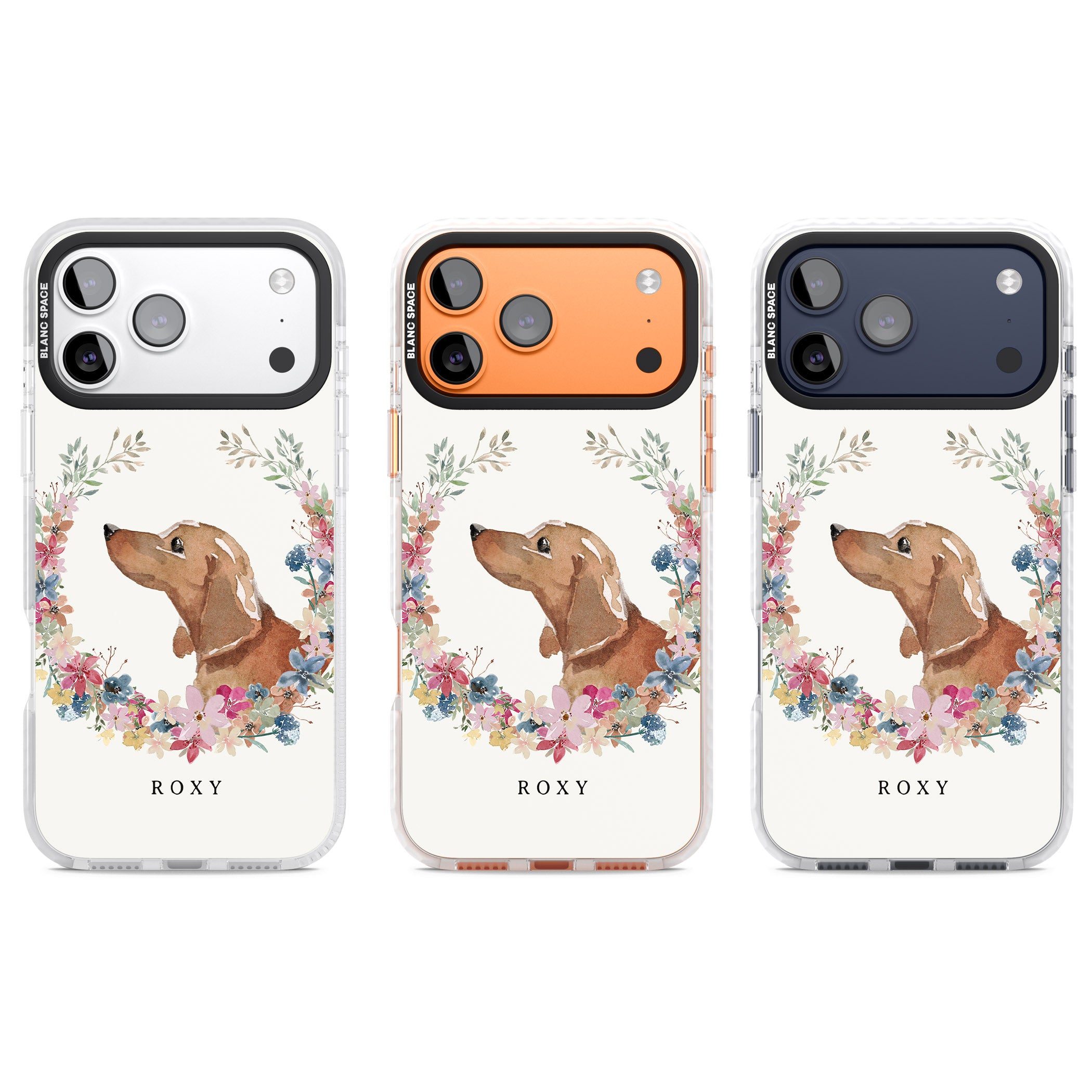 Personalised Tan Dachshund Floral Portrait iPhone 17 Pro Impact Clear Phone Case APT Impact Protection