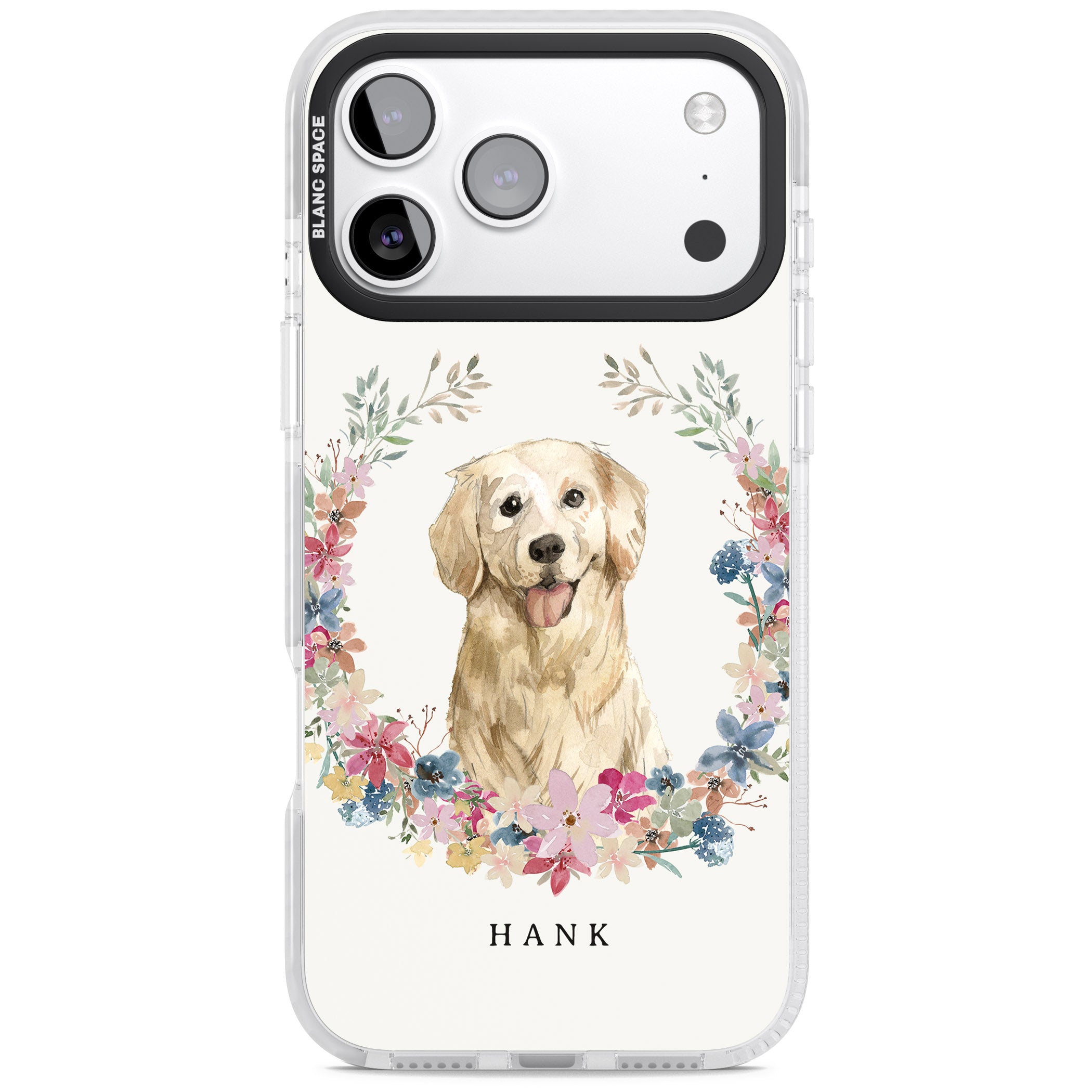 Personalised Golden Retriever Floral Portrait iPhone 17 Pro Impact Clear Phone Case