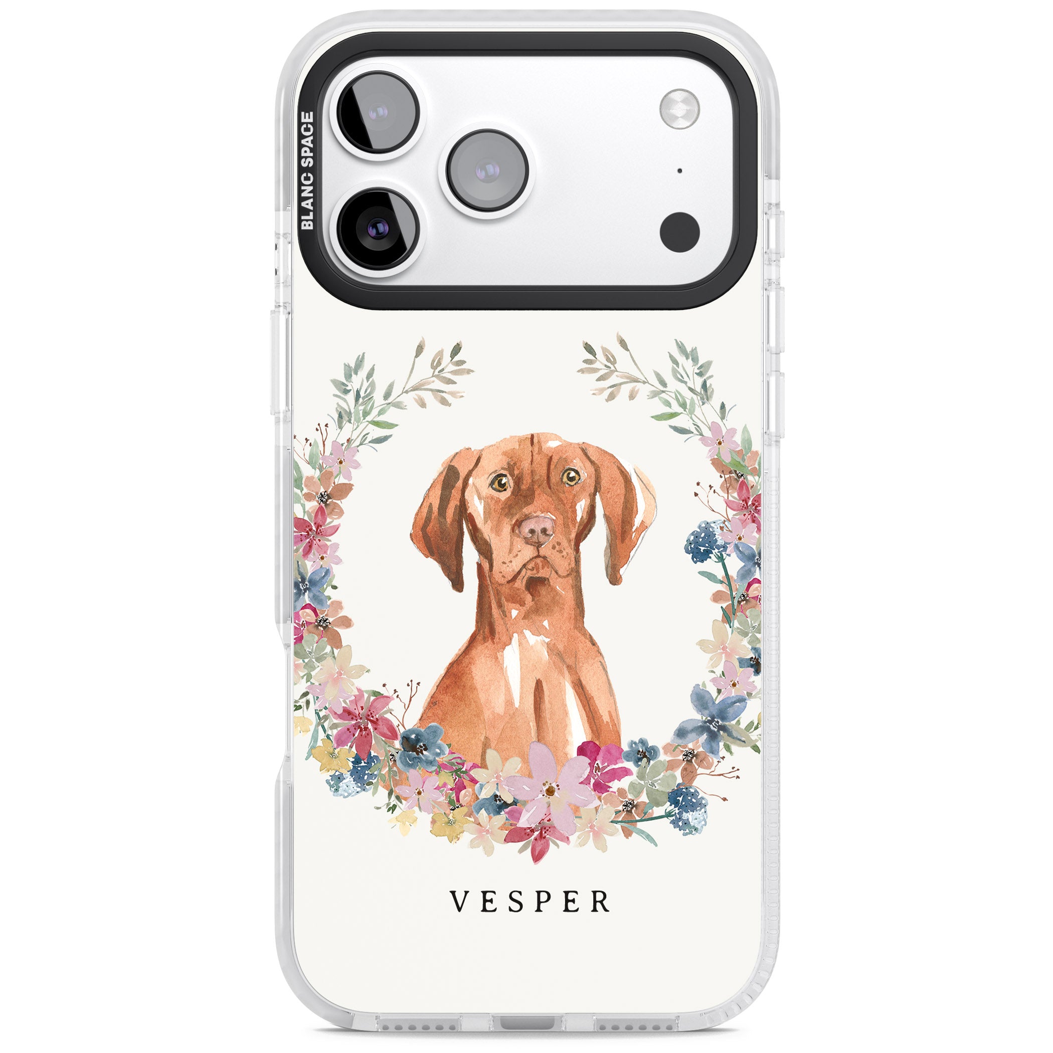 Personalised Hungarian Vizsla Floral Portrait iPhone 17 Pro Impact Clear Phone Case