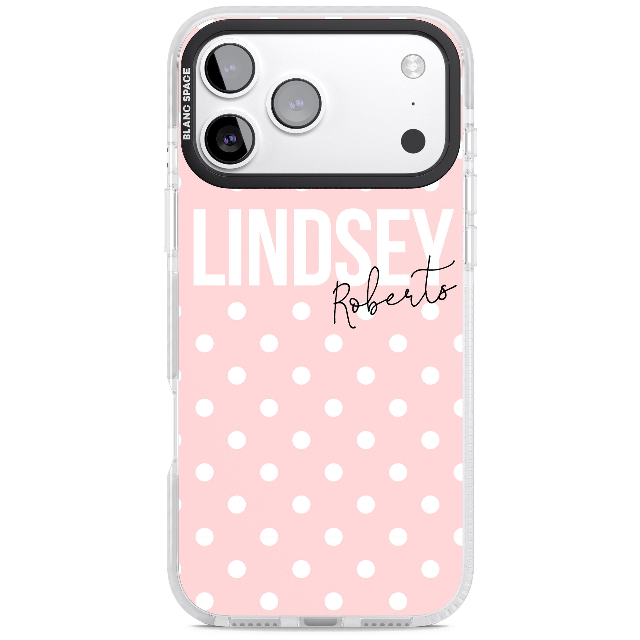 Personalised Pink Polka iPhone 17 Pro Impact Clear Phone Case