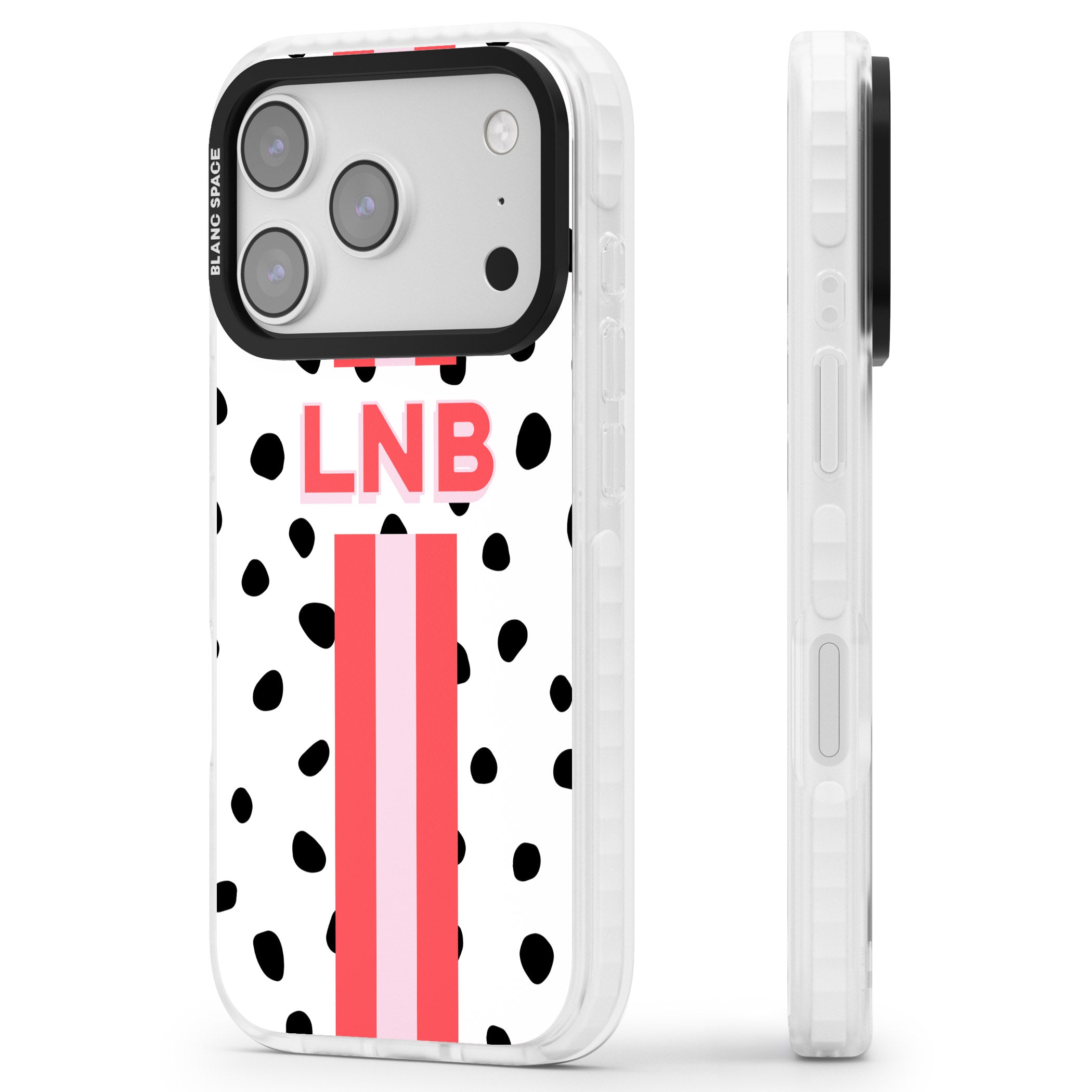 Personalised Polka & Pink Stripe iPhone 17 Pro Impact Clear Phone Case Side Profile