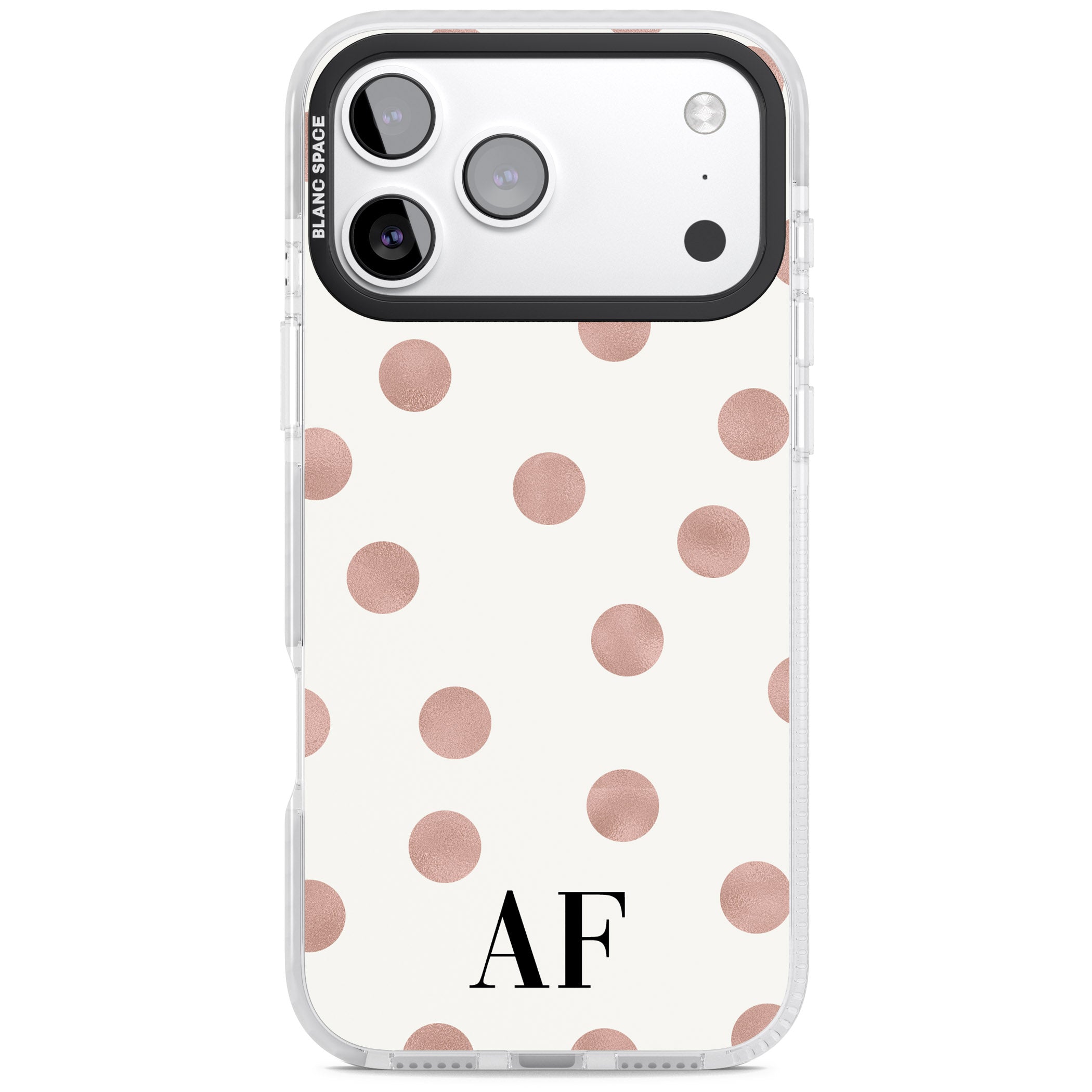 Personalised Rose Gold Dots & Initials iPhone 17 Pro Impact Clear Phone Case