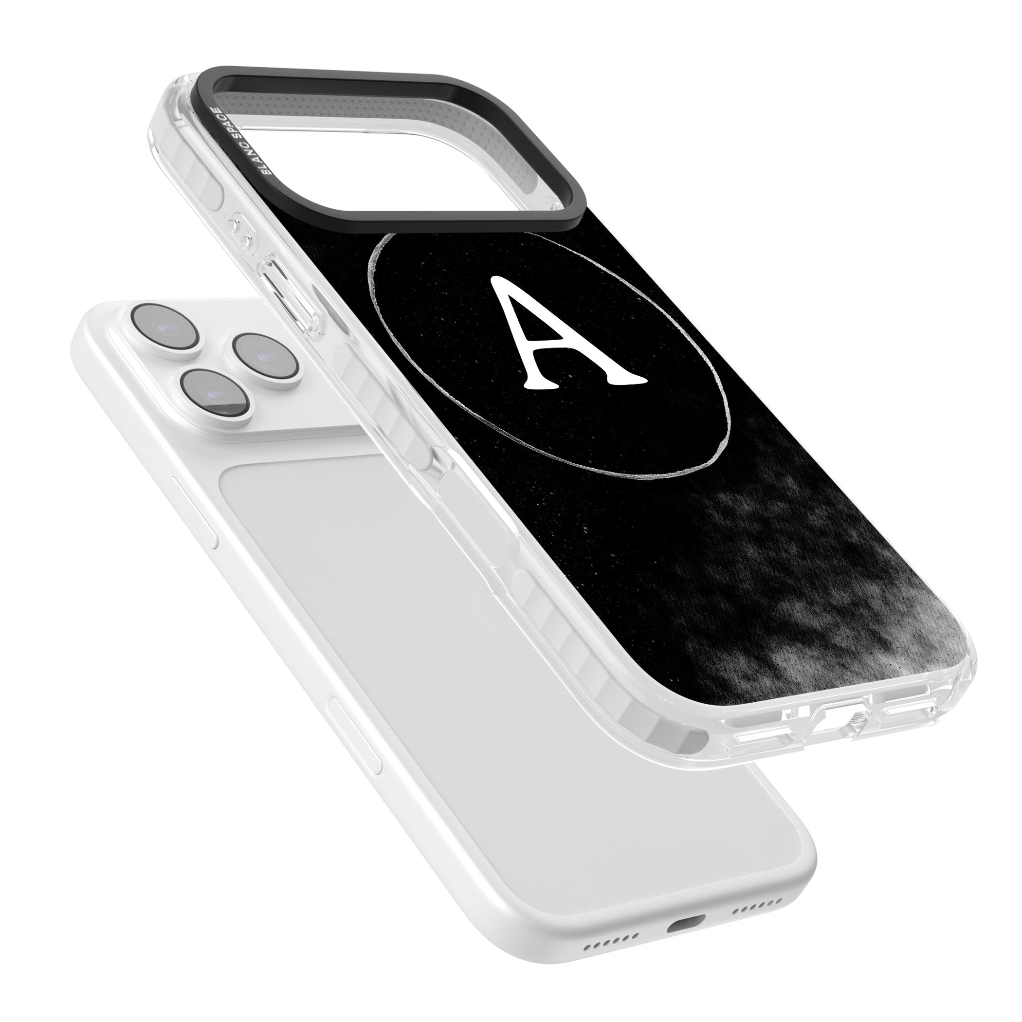 Personalised Monochrome Cosmic Monogram iPhone 17 Pro Impact Clear Phone Case Colours