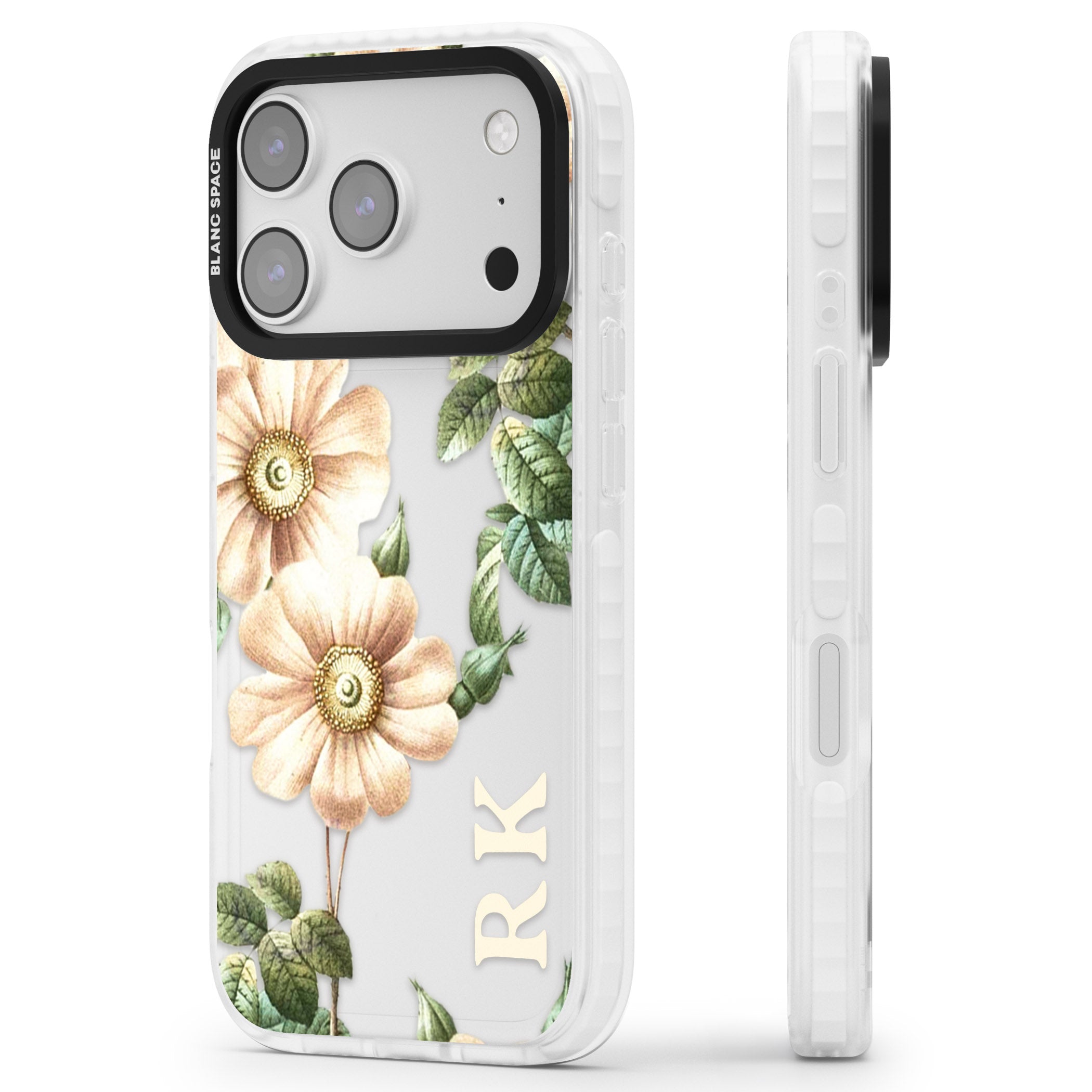 Personalised Vintage Floral Anemone iPhone 17 Pro Impact Clear Phone Case Side Profile