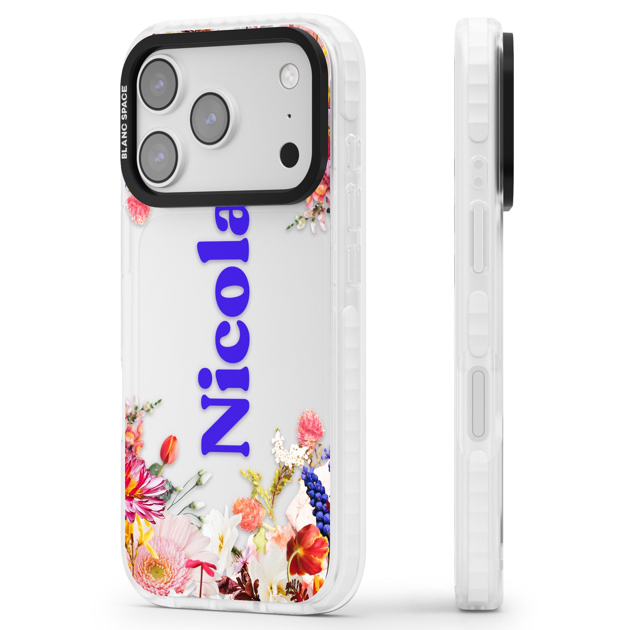Personalised Floral Name iPhone 17 Pro Impact Clear Phone Case Side Profile