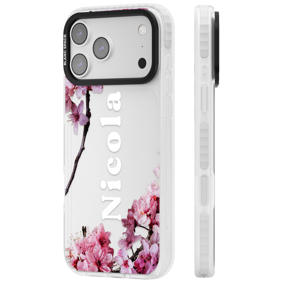 Personalised Cherry Blossom iPhone 17 Pro Max Impact Clear Phone Case side