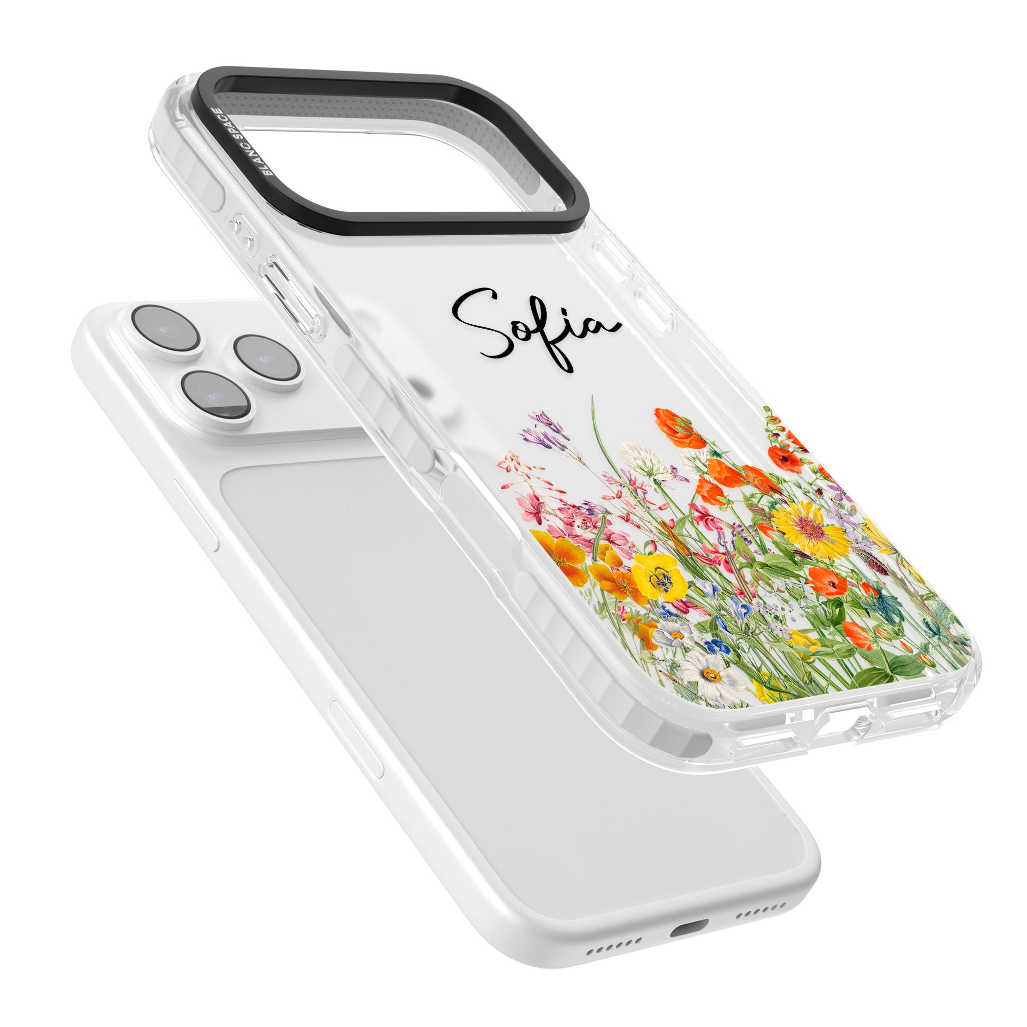 Personalised Summer Wildflowers iPhone 17 Pro Impact Clear Phone Case Colours