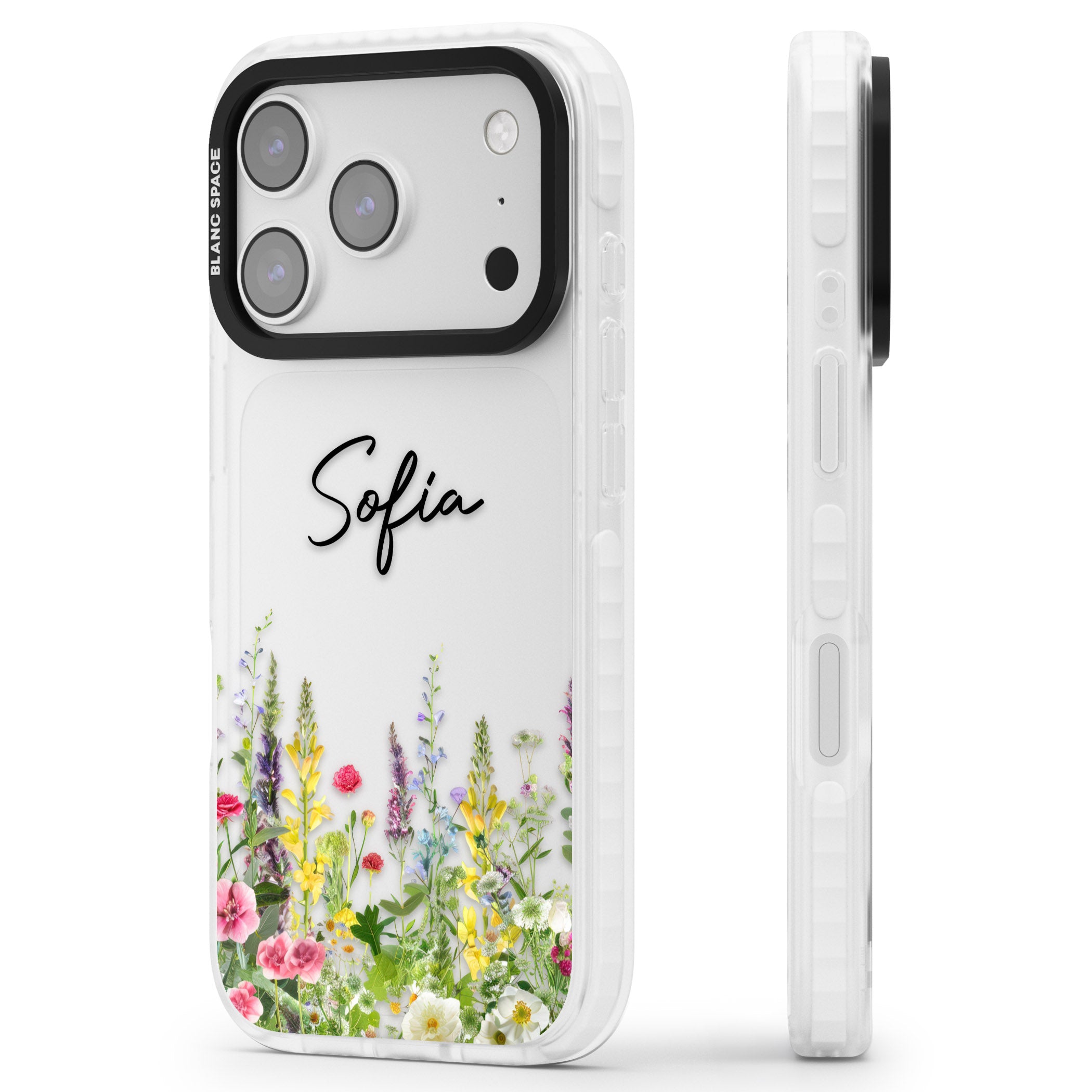 Personalised Garden Wildfowers iPhone 17 Pro Impact Clear Phone Case Side Profile