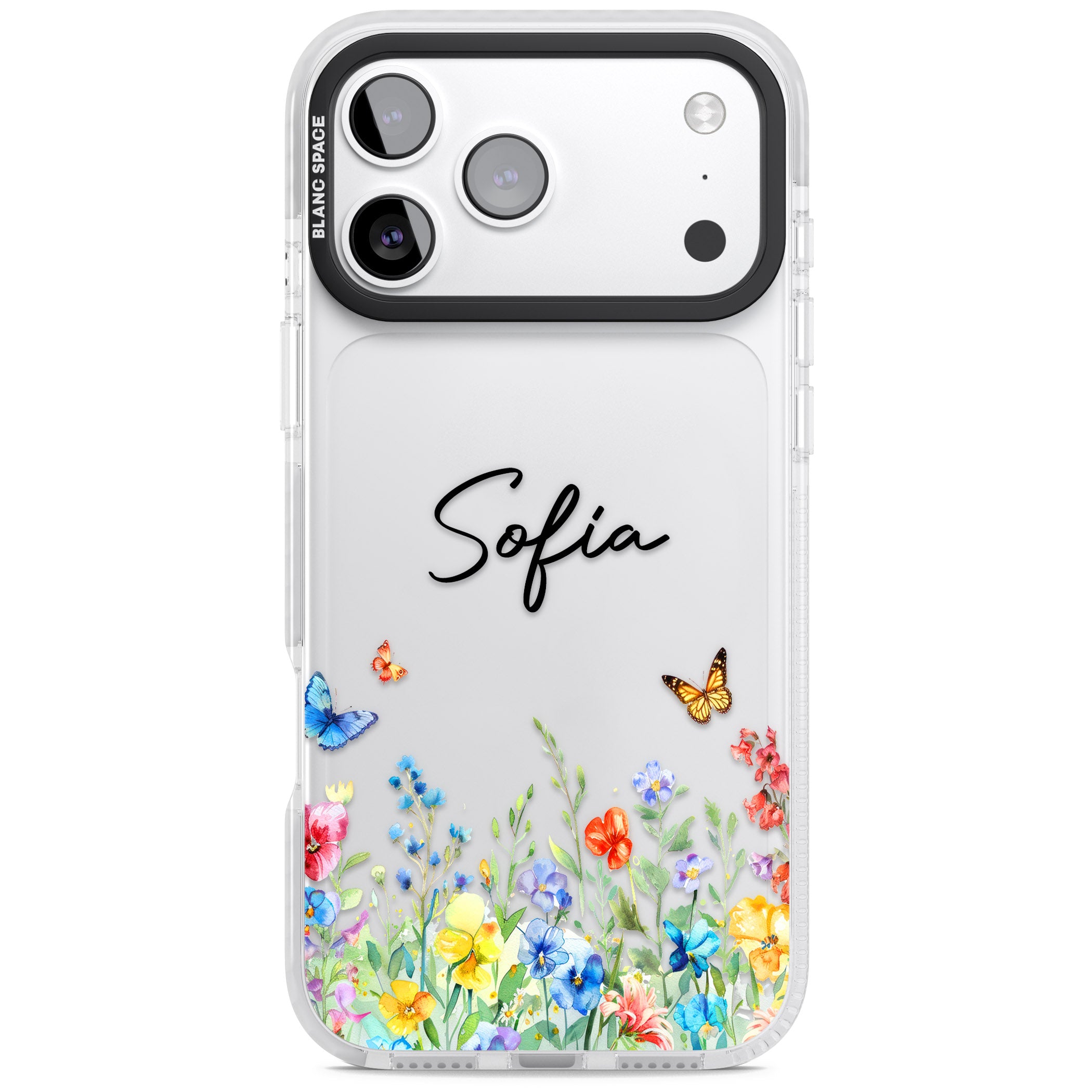 Personalised Buterflies Wildflowers iPhone 17 Pro Impact Clear Phone Case