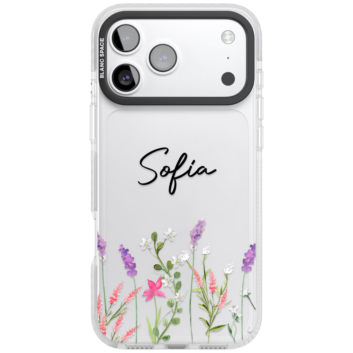 Personalised Lavender Wildflowers iPhone 17 Pro Max Impact Clear Phone Case front
