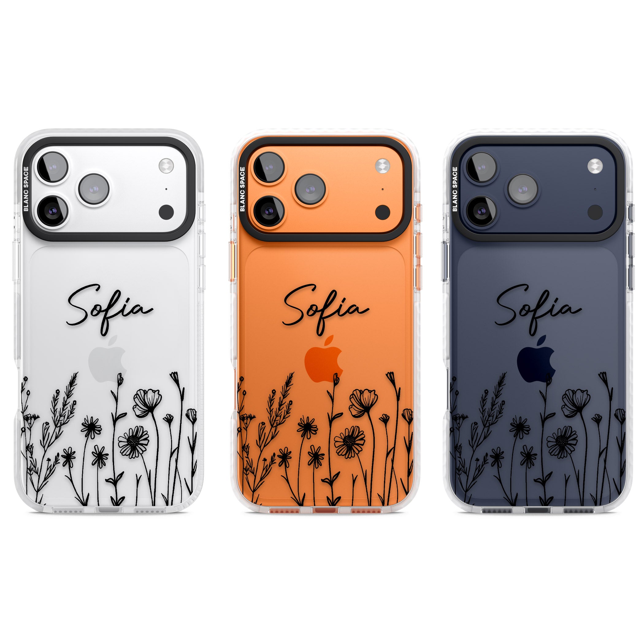 Personalised Black Wildflowers iPhone 17 Pro Impact Clear Phone Case APT Impact Protection