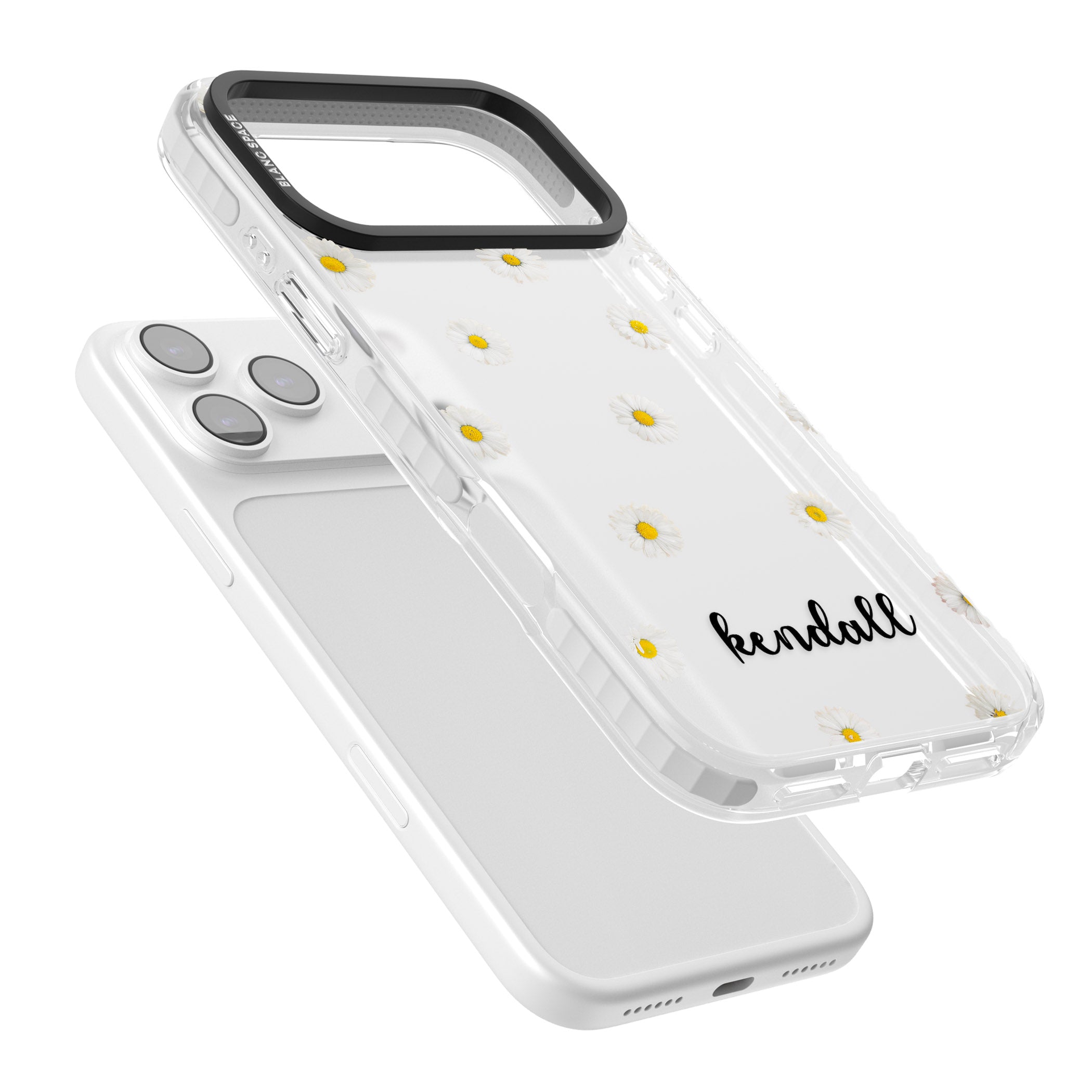 Personalised White Daisies & Cursive iPhone 17 Pro Impact Clear Phone Case Colours