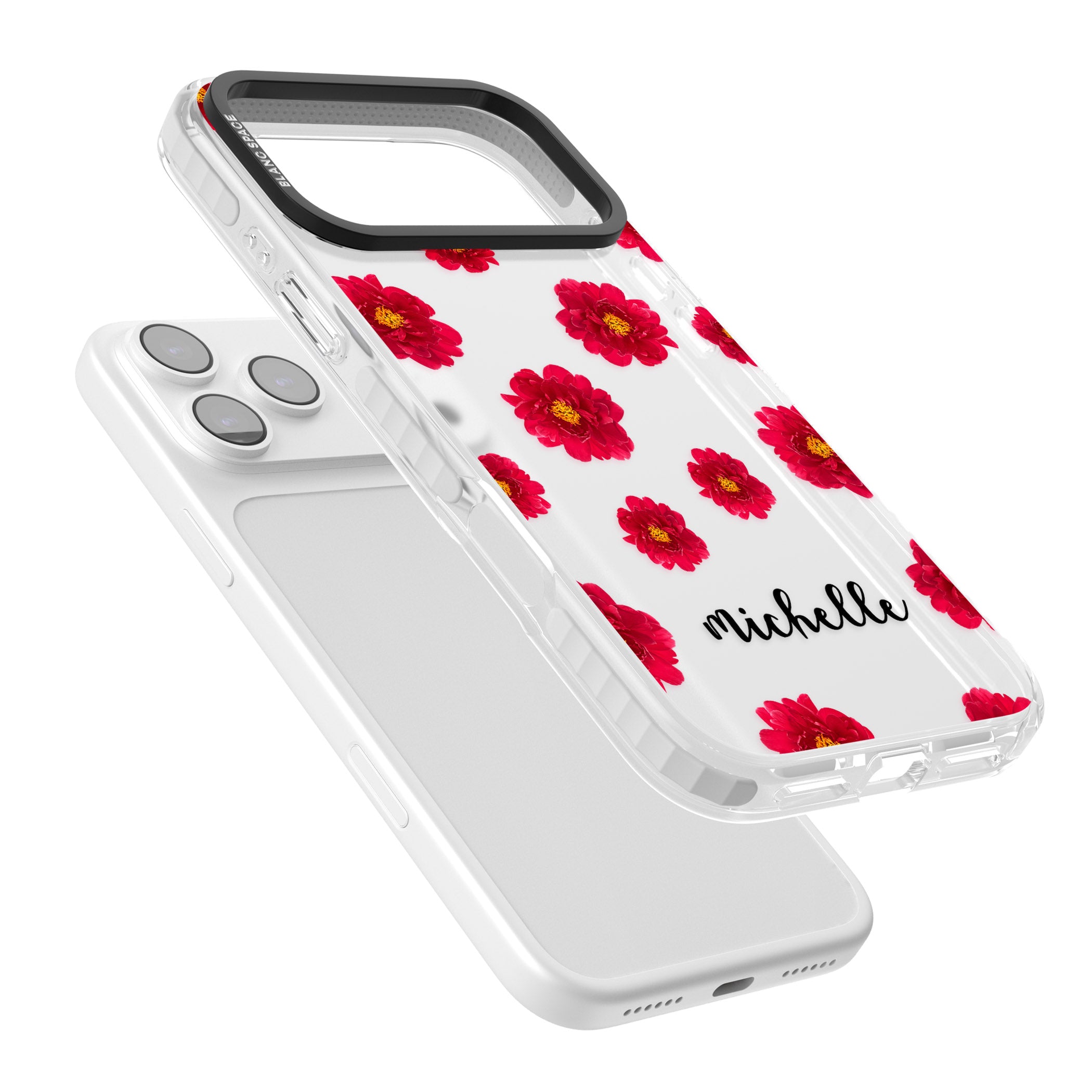 Personalised Red Peonies & Cursive iPhone 17 Pro Impact Clear Phone Case Colours