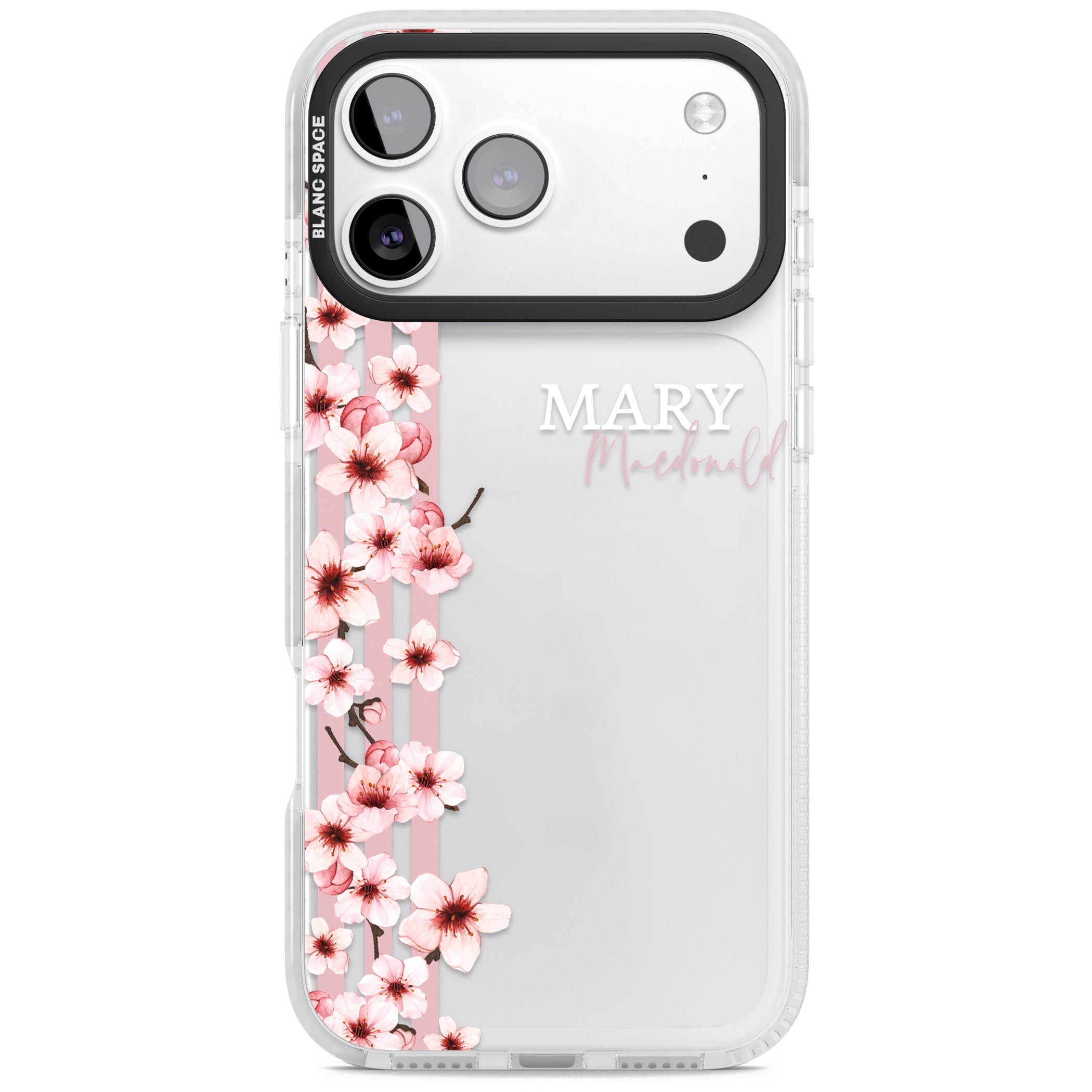Personalised Cherry Blossom Stripes iPhone 17 Pro Impact Clear Phone Case