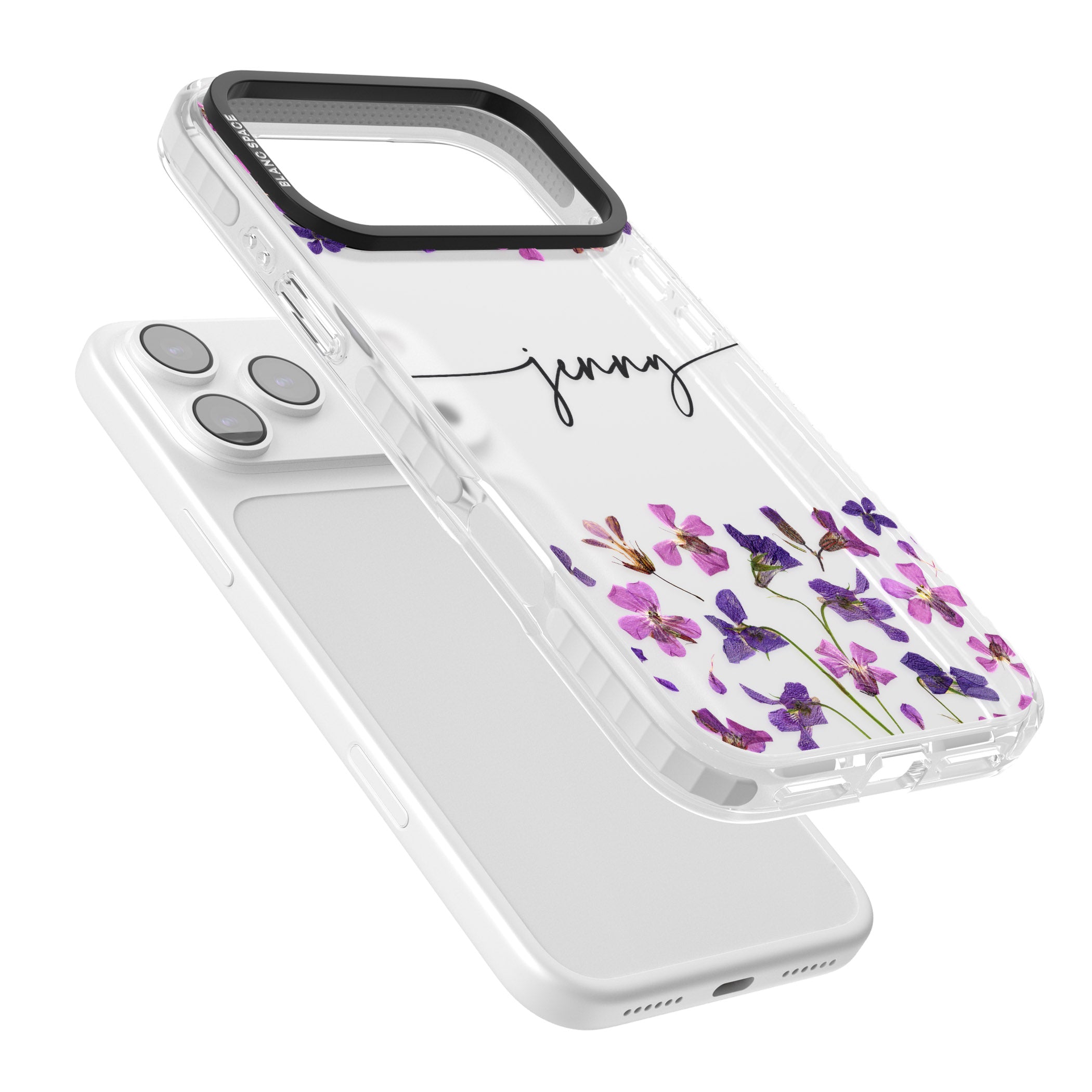 Personalised Purple Violets iPhone 17 Pro Impact Clear Phone Case Colours