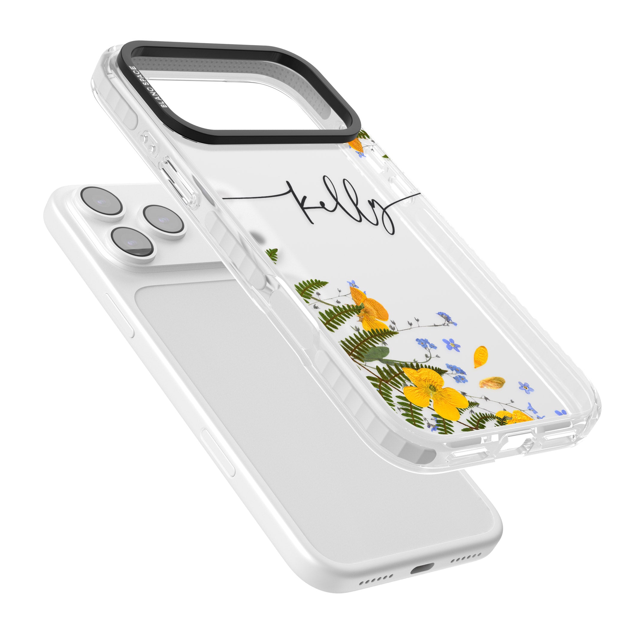 Personalised Ferns & Wildflowers iPhone 17 Pro Impact Clear Phone Case Colours