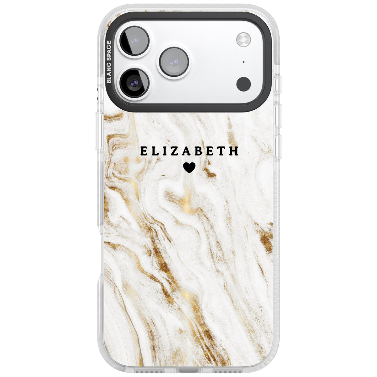 Personalised White Gilded Marble iPhone 17 Pro Max Impact Clear Phone Case front