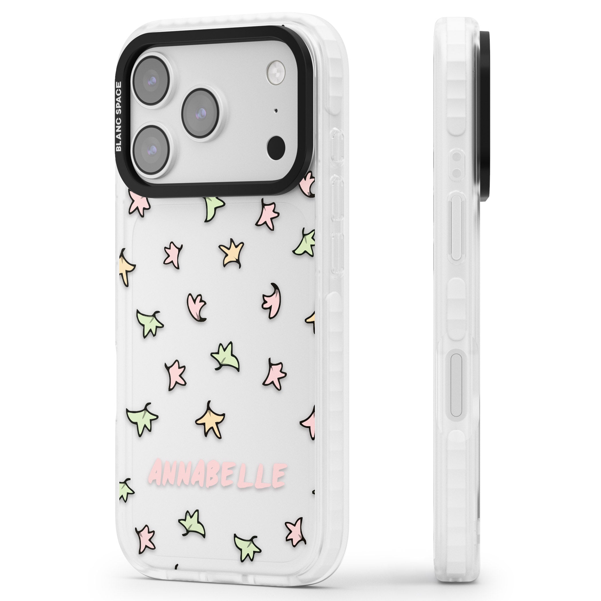 Personalised Heartstopper Leaves Pattern iPhone 17 Pro Impact Clear Phone Case Side Profile