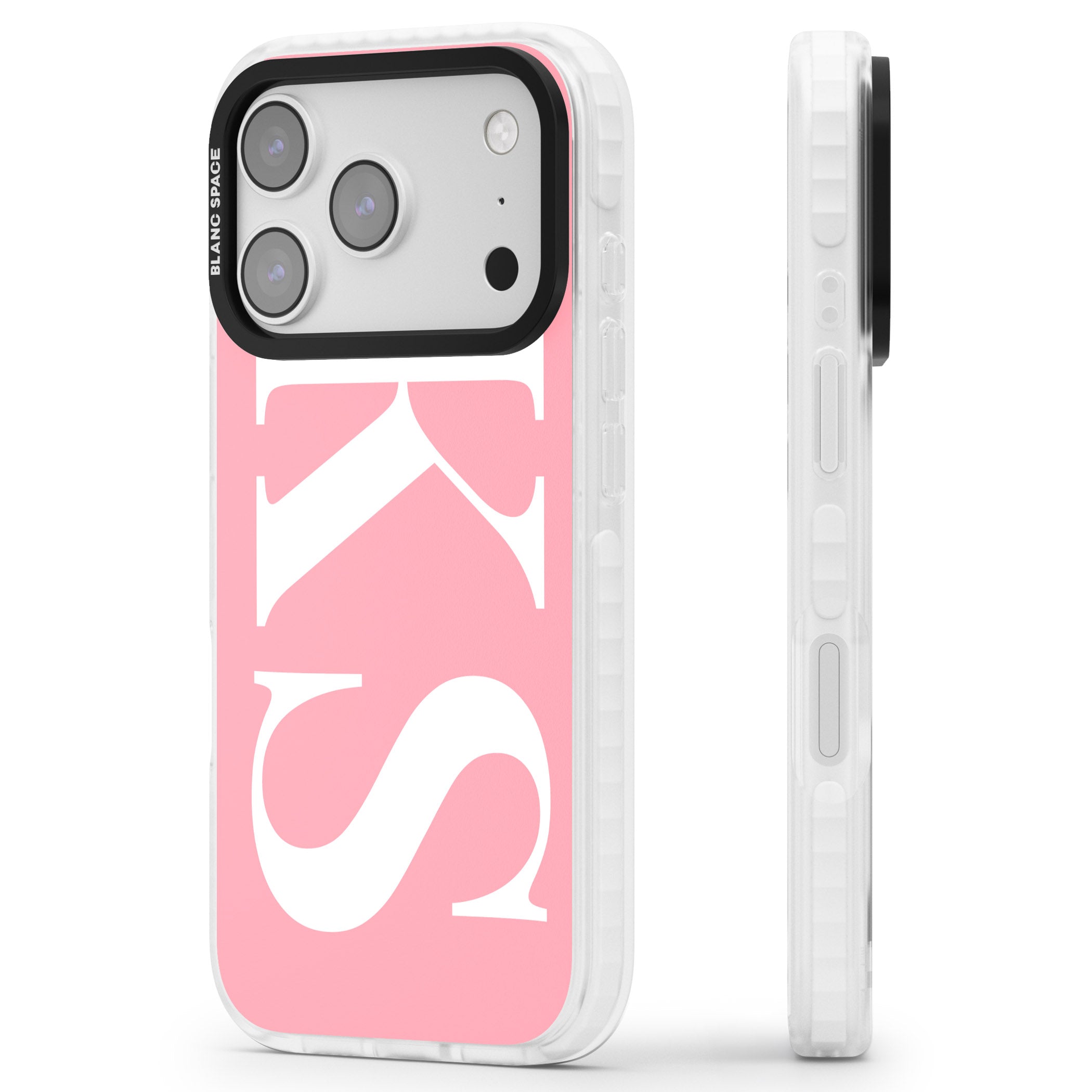 Personalised White & Pink Letters iPhone 17 Pro Impact Clear Phone Case Side Profile