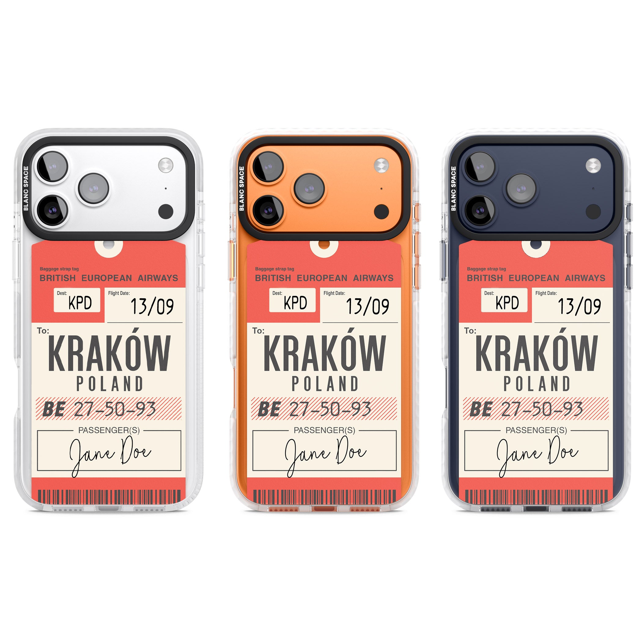 Personalised Vintage Bea Luggage Tag iPhone 17 Pro Impact Clear Phone Case APT Impact Protection