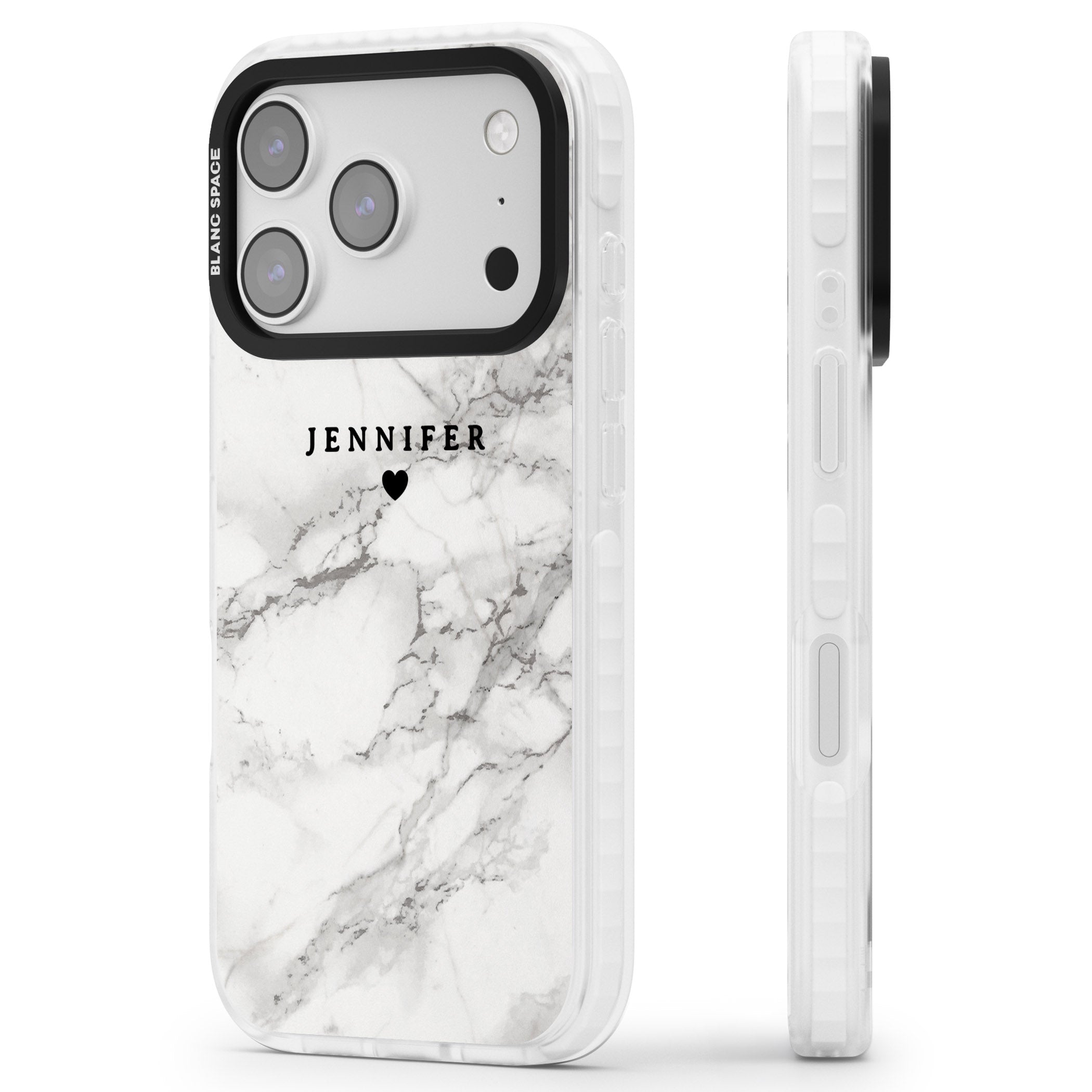 Personalised Classic Grey Marble iPhone 17 Pro Impact Clear Phone Case Side Profile