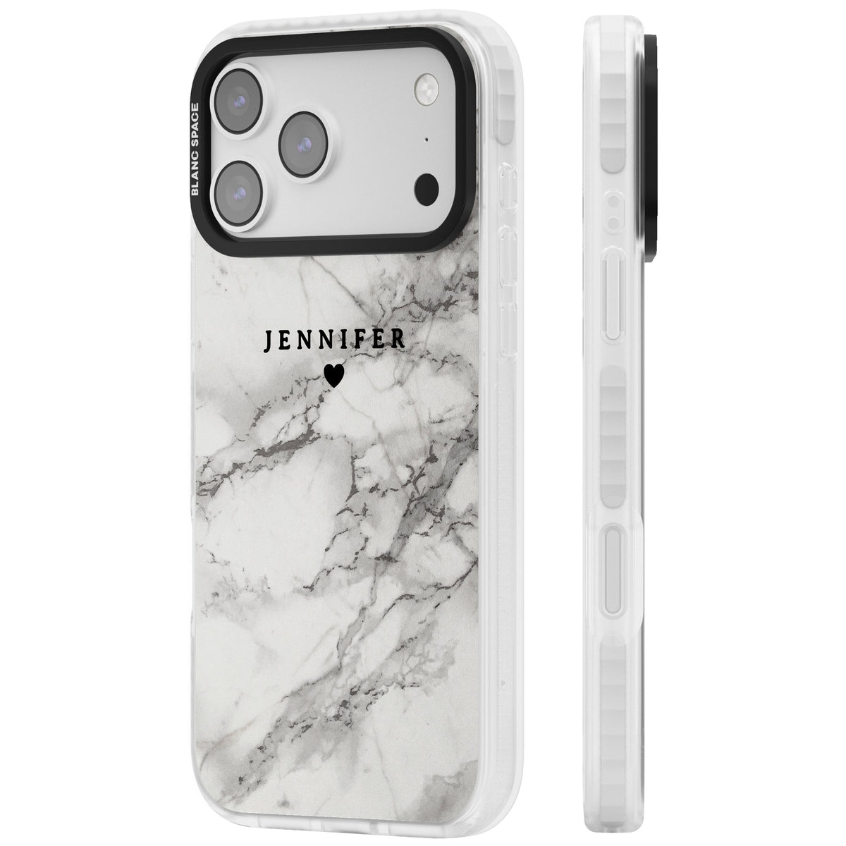 Personalised Classic Grey Marble iPhone 17 Pro Max Impact Clear Phone Case side