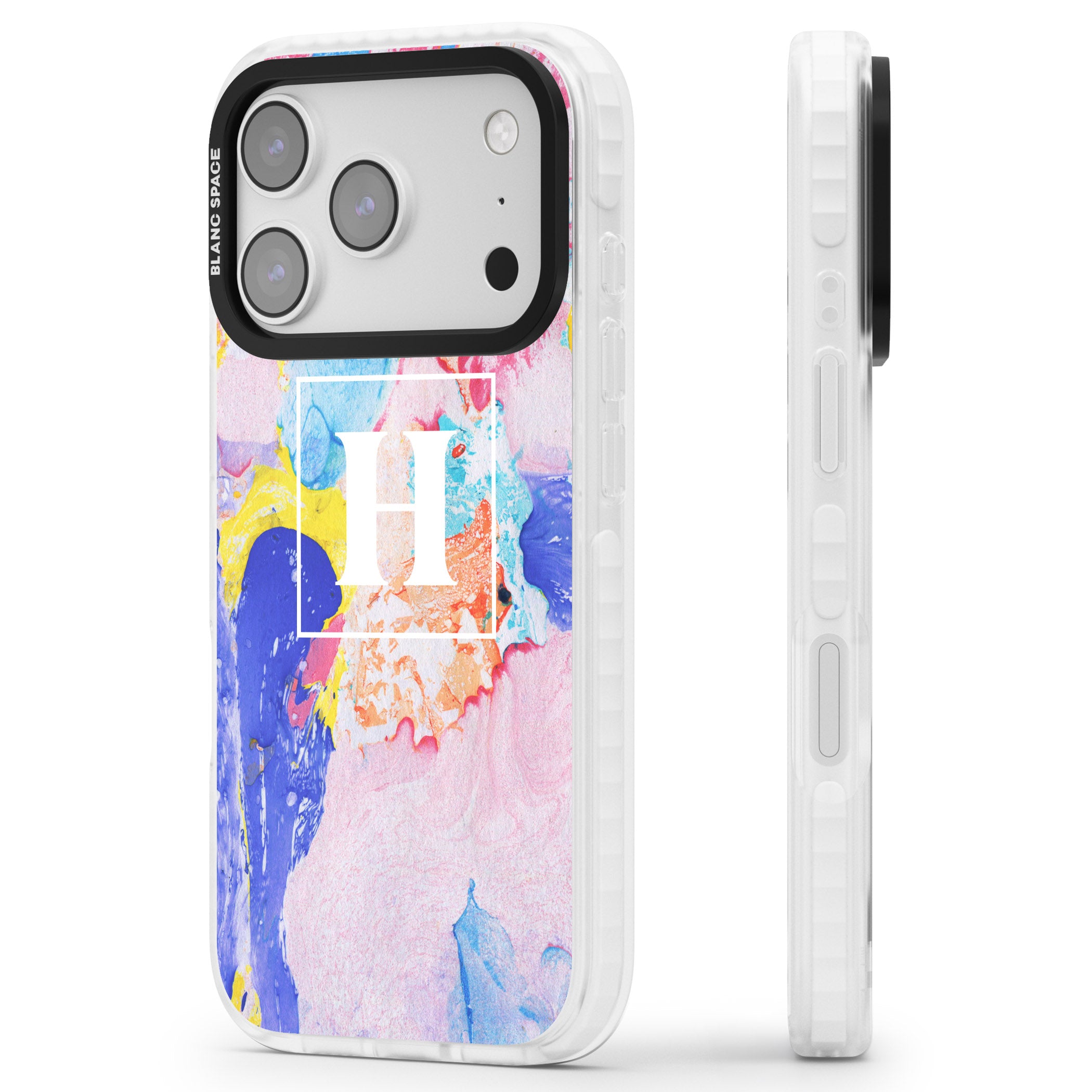 Personalised Pastel Marble Mix iPhone 17 Pro Impact Clear Phone Case Side Profile