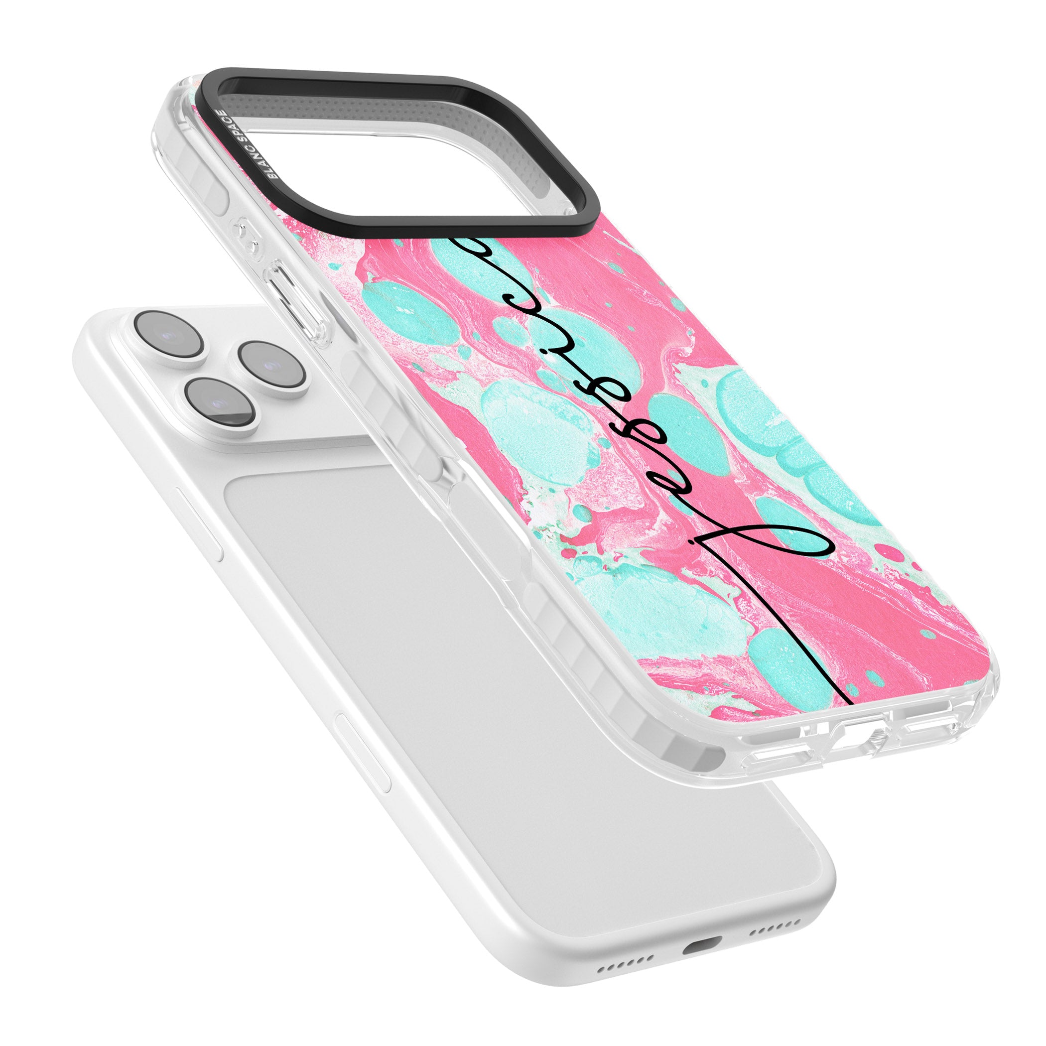 Personalised Turquoise & Pink Marbled iPhone 17 Pro Impact Clear Phone Case Colours